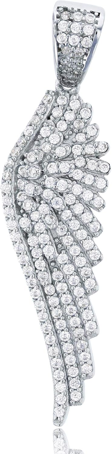 DECADENCE Sterling Silver Rhodium Micropave Cubic Zirconia Wing Pendant