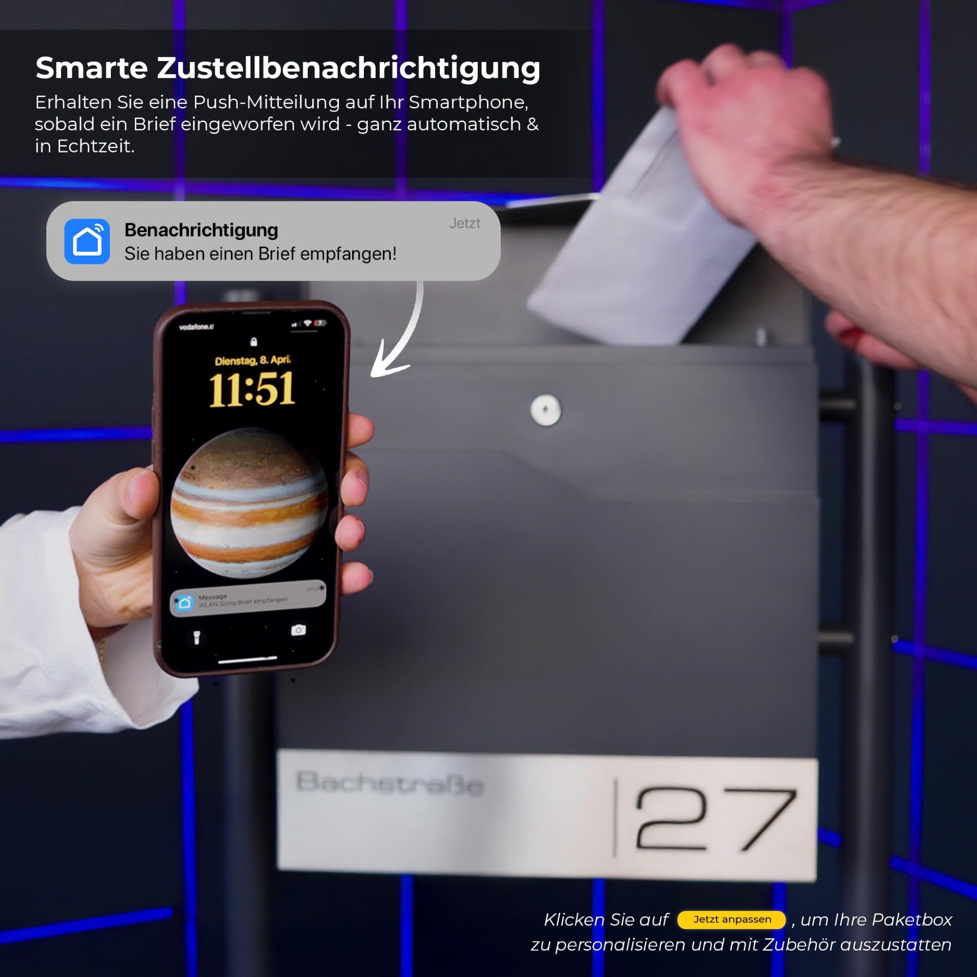 Metzler® Briefkasten Anthrazit mit Zeitungsfach, personalisiert mit Lasergravur, Wandbriefkasten mit austauschbarem Edelstahl-Namensschild, rostfreier moderner Postkasten,10 Jahre Ersatzteile, Siebert