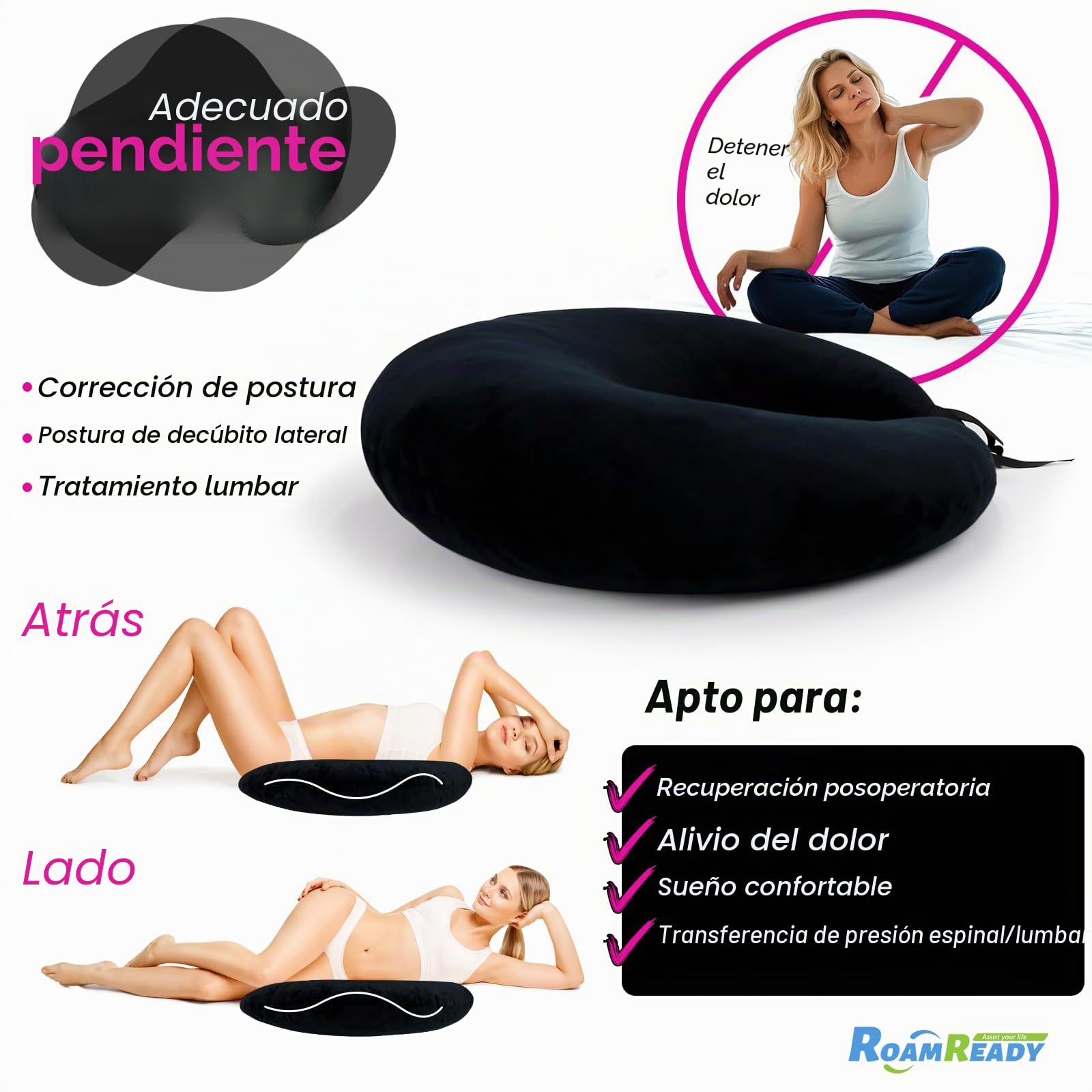 BBL - Almohada para después de la cirugía para dormir sentado, almohada de hemorroides en forma de dona para conducir, cojín de apoyo para la cadera, algodón BBL para recuperación