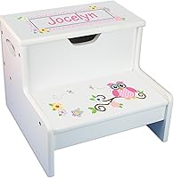 Vista 13 de Taburete para niños con guirnalda floral rosa gris y rosa personalizada con almacenamiento (castillo de princesa)