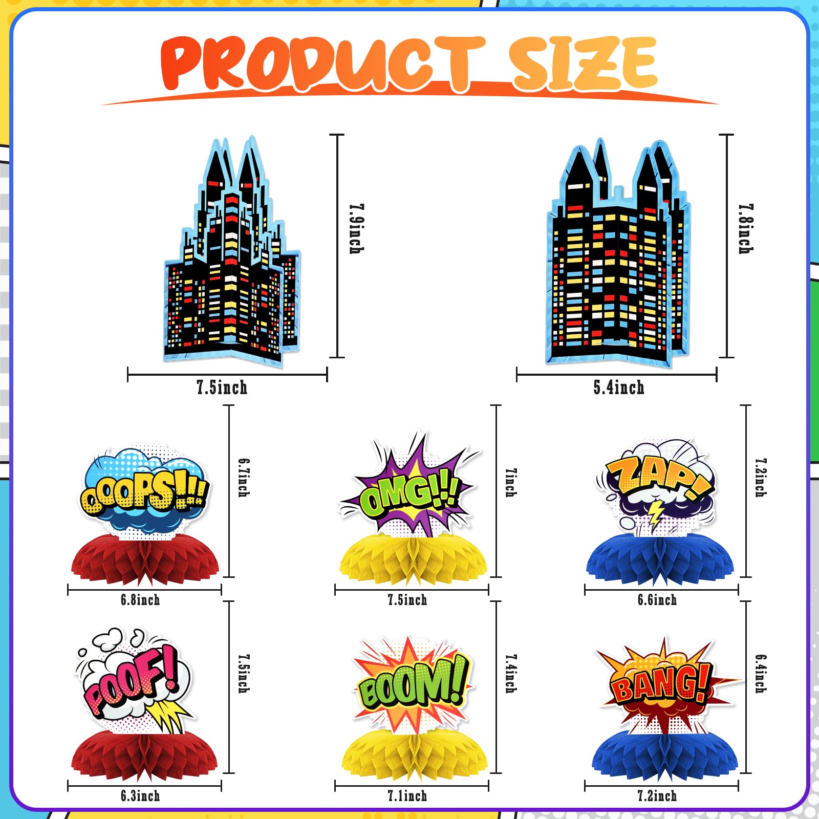 Hero Theme Party Decorations,8 PCS KSKSPE Hero Centerpieces for Tables Honeycomb Centerpieces 3D Hero Theme Party Decor Supplies Boys Girls