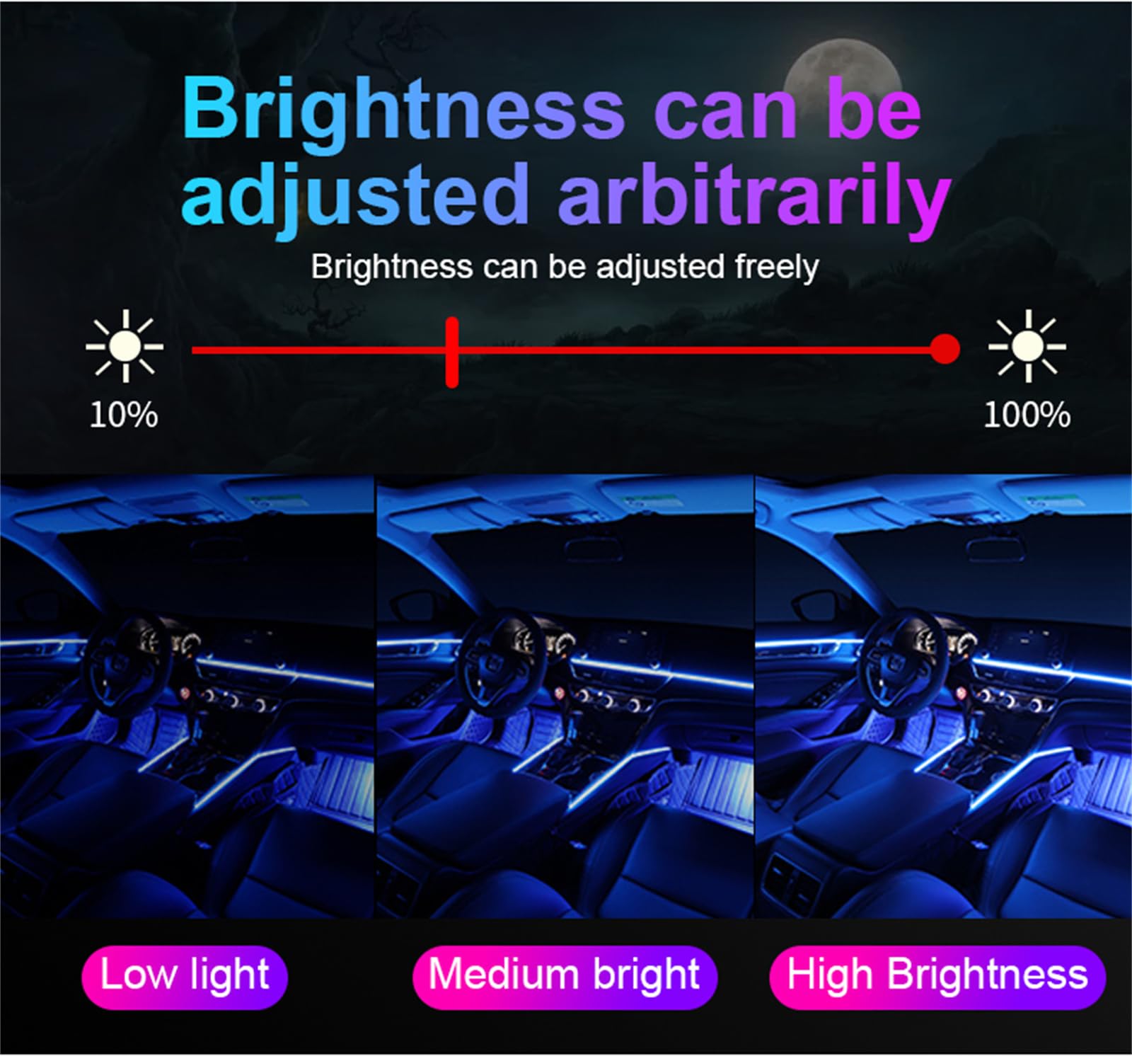 Control De Aplicación De Tira De Luz LED Ambiental para Automóvil, RGB Symphony Color 620 LED Kits De Iluminación Ambiental De Fibra Óptica,18 in 1