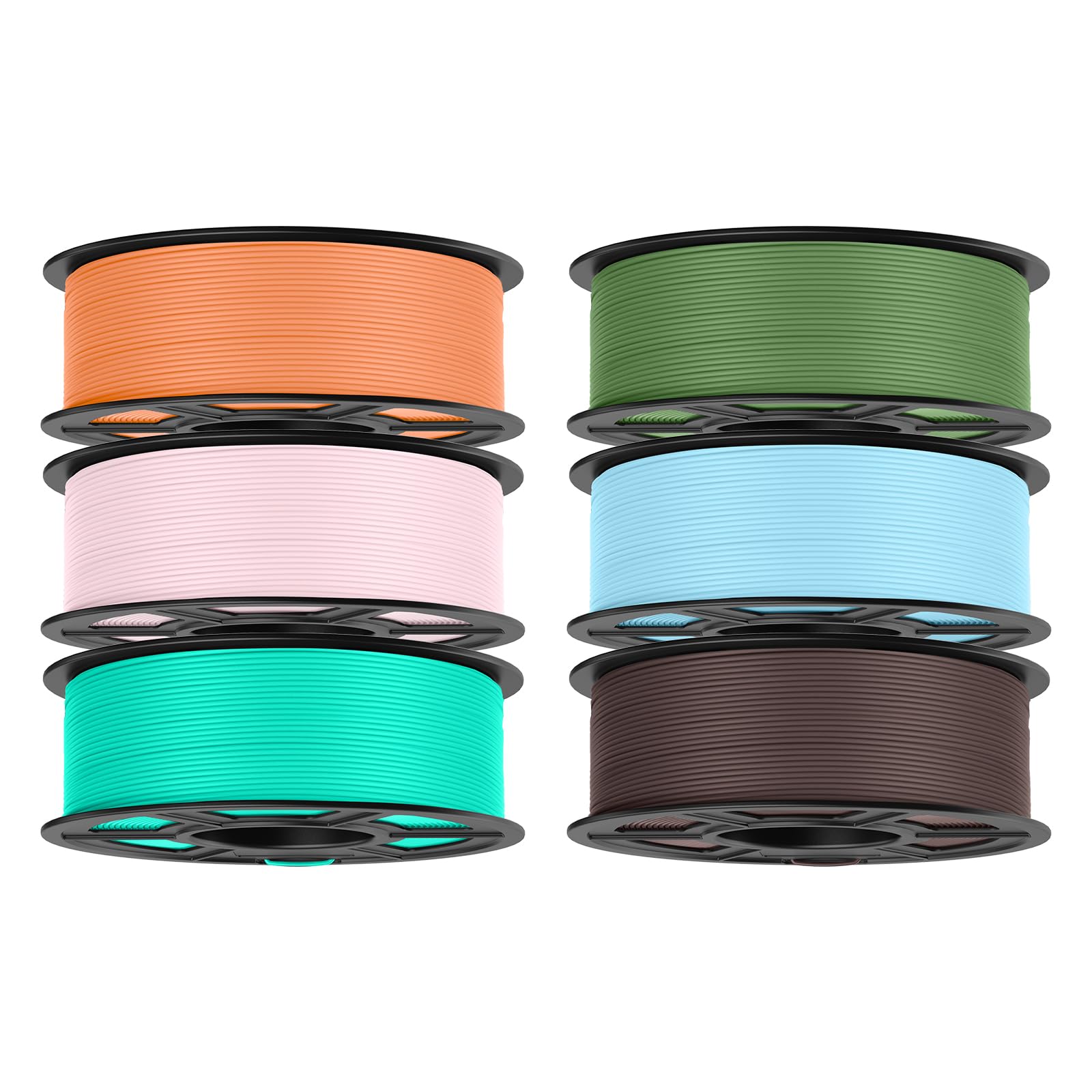 TECBEARS Filamento PLA Matte Bundle 1.75 mm High Speed 6KG, 30-600mm/s Filamento PLA Rápido para Impresora 3D, Rollo PLA Mate 1kg Bobina, Naranja+Rosa+Verde Menta+Oliva+Azul Claro+Chocolate