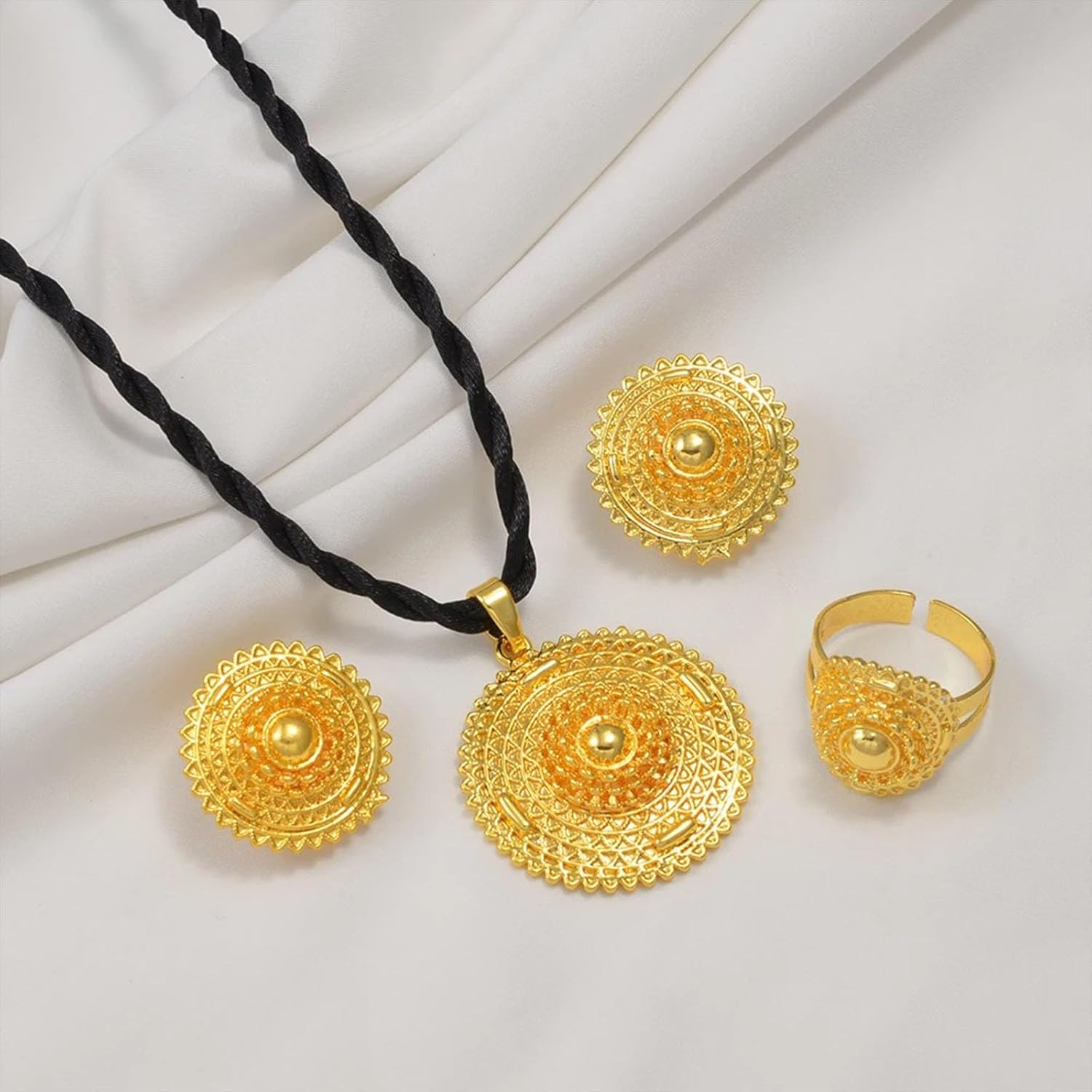 Ethiopian Ethnic Jewelry Sets Black Rope Earrings Ring African - Eritrean Jewelry Set for Women - Engaged Accessories for Women Ethiopia