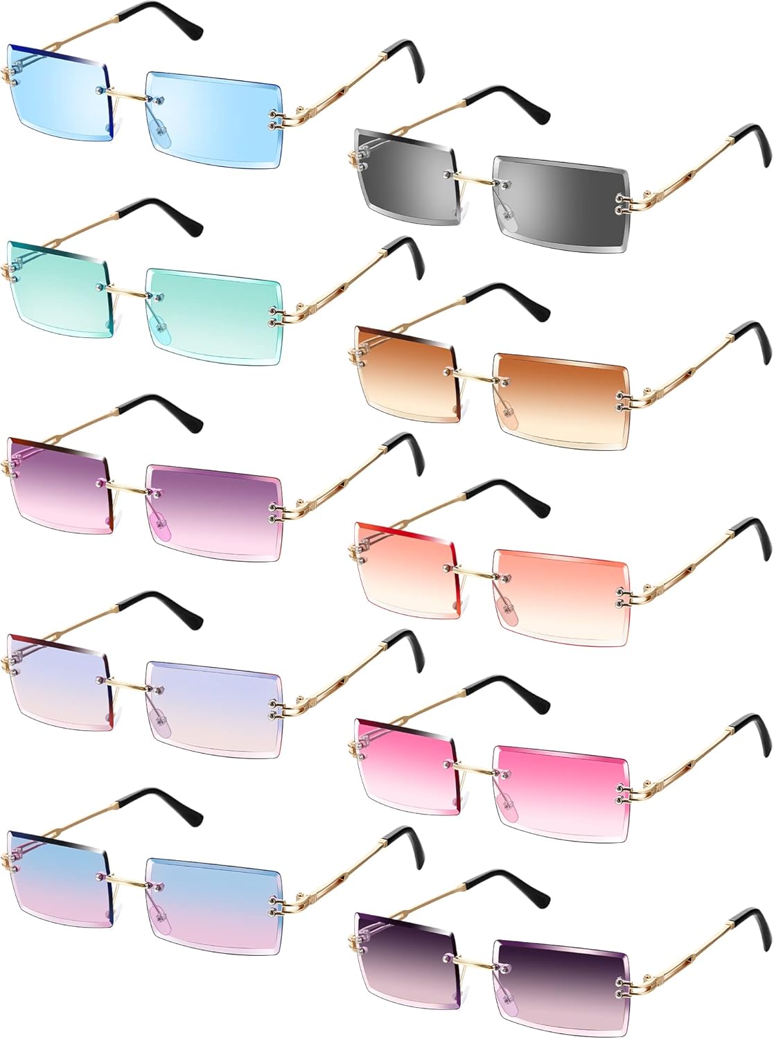 Weewooday 10 Pcs Rimless Y2K Sunglasses Rectangle Sunglasses 90s Retro Trendy Frameless Square Glasses Bulk for Men Women