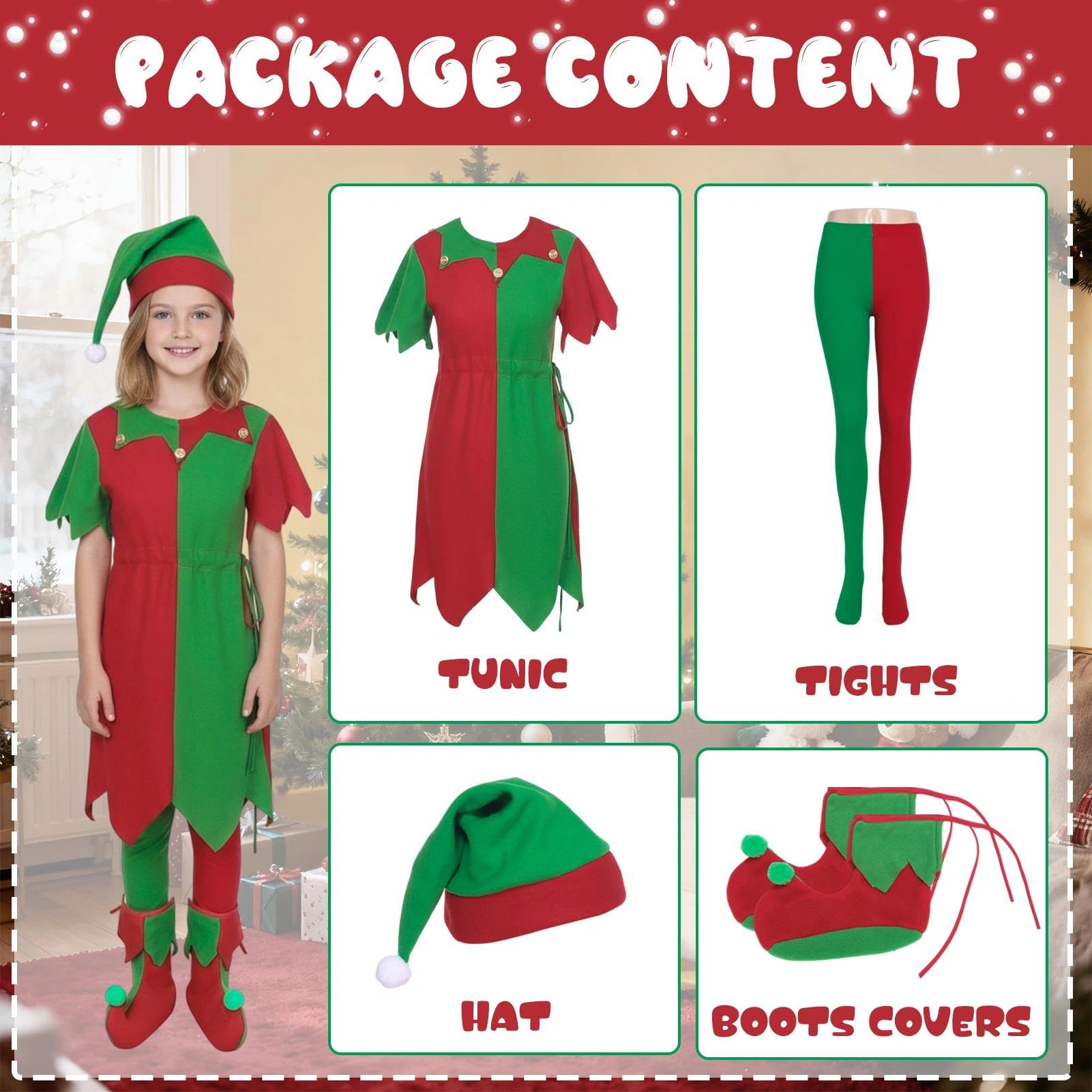 Aleshime Girls Elf Costume, Cheeky Elf Christmas Fancy Dress for Childs Girls - Image 2