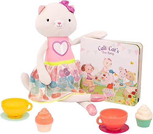 B. Toys - Tippy Toes- Cali Cat- Juego de gato de peluche - Juego de simulación - Juego de fiesta de té - Muñeca de gato de felpa - Libro de mesa -