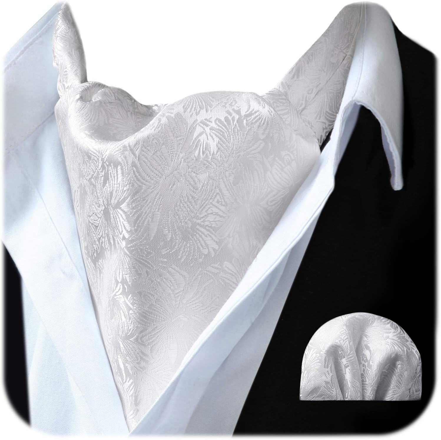 HISDERN Ascot Ties for Men Paisley Floral Ascot and Pocket Square Set Classic Self Tie Mens Cravat Handkerchief for Wedding