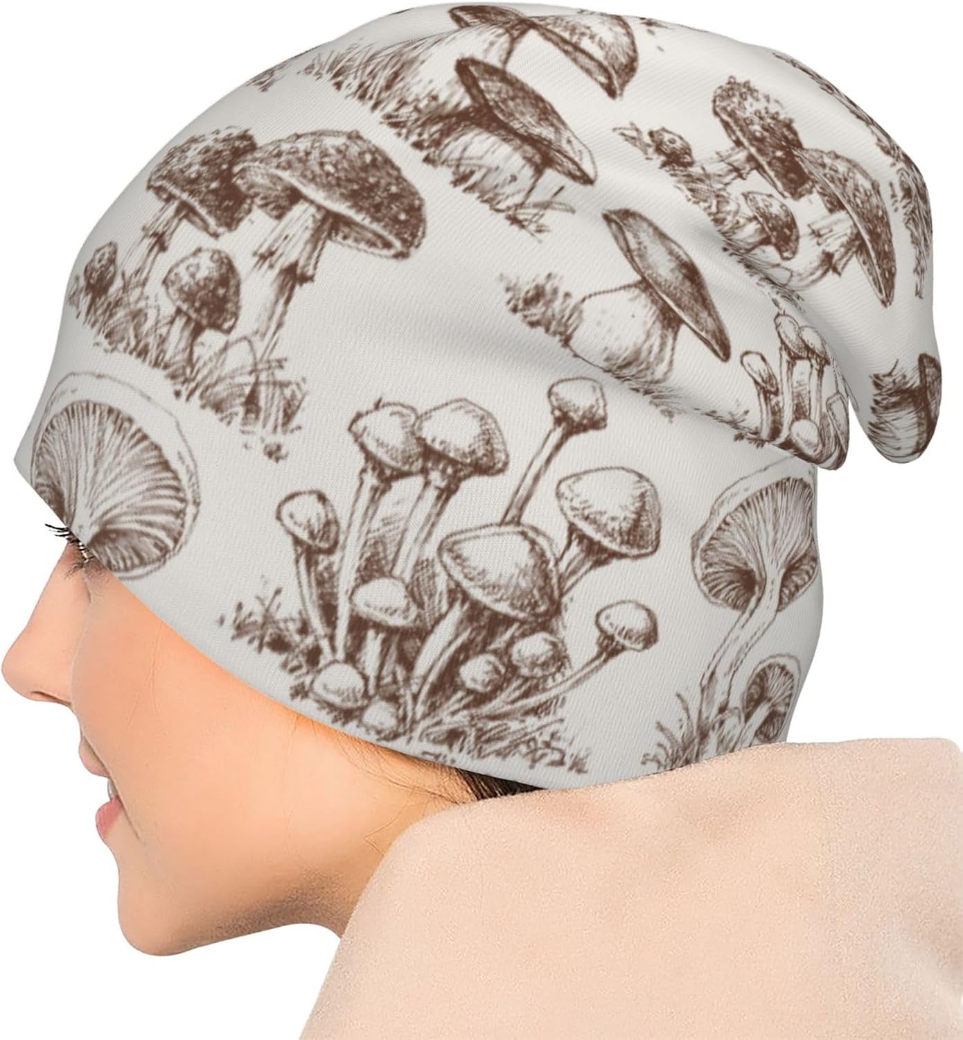 Vintage Mushroom Beanie Hat Slouchy Cap Warm Cancer Headwear Stretch Knitted Hats For Women Men - Image 7
