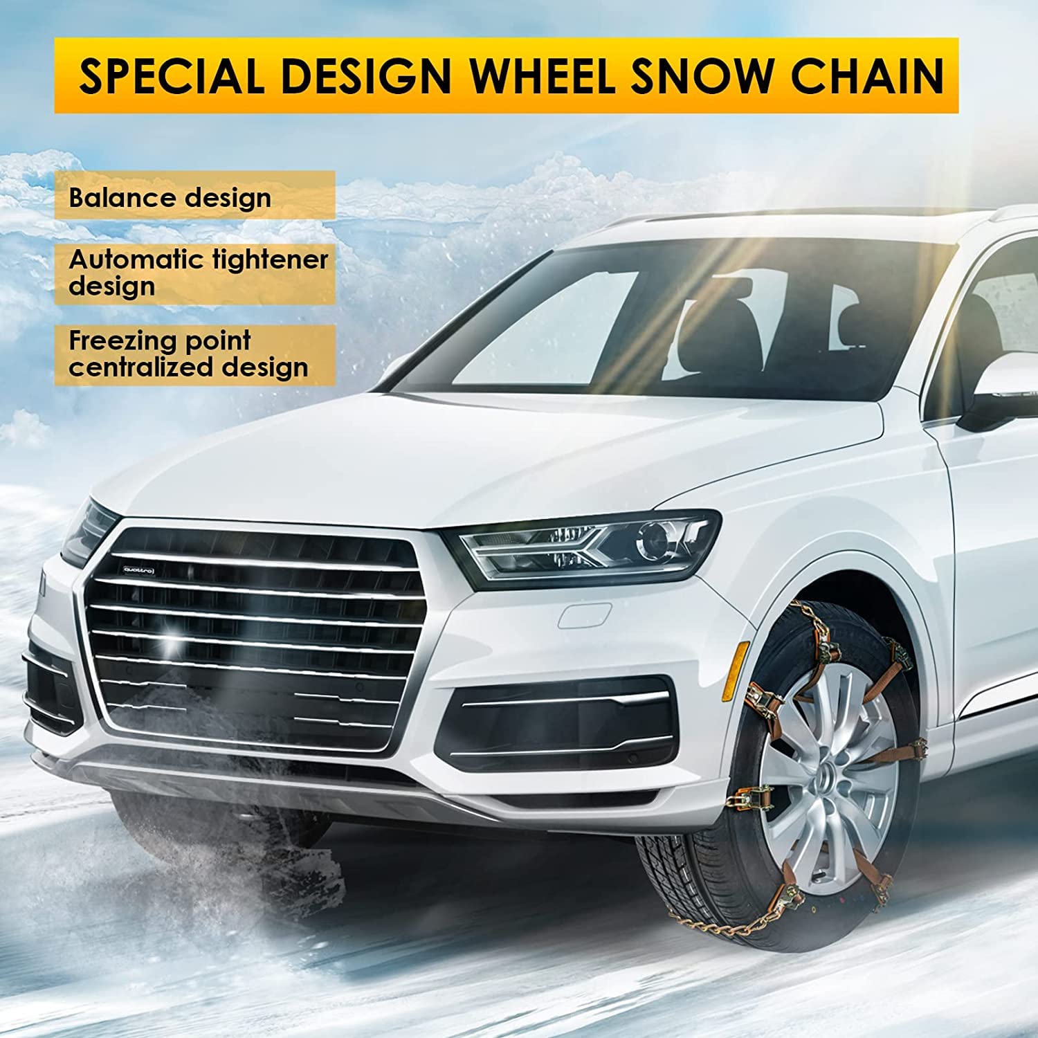 Chaînes à neige 8pcs Chaînes réglables antidérapantes avec pelle à neige en plastique et gants Facile à installer Chaîne à neige de pneu durable pour voiture, camion, SUV Roadway Snow Roads