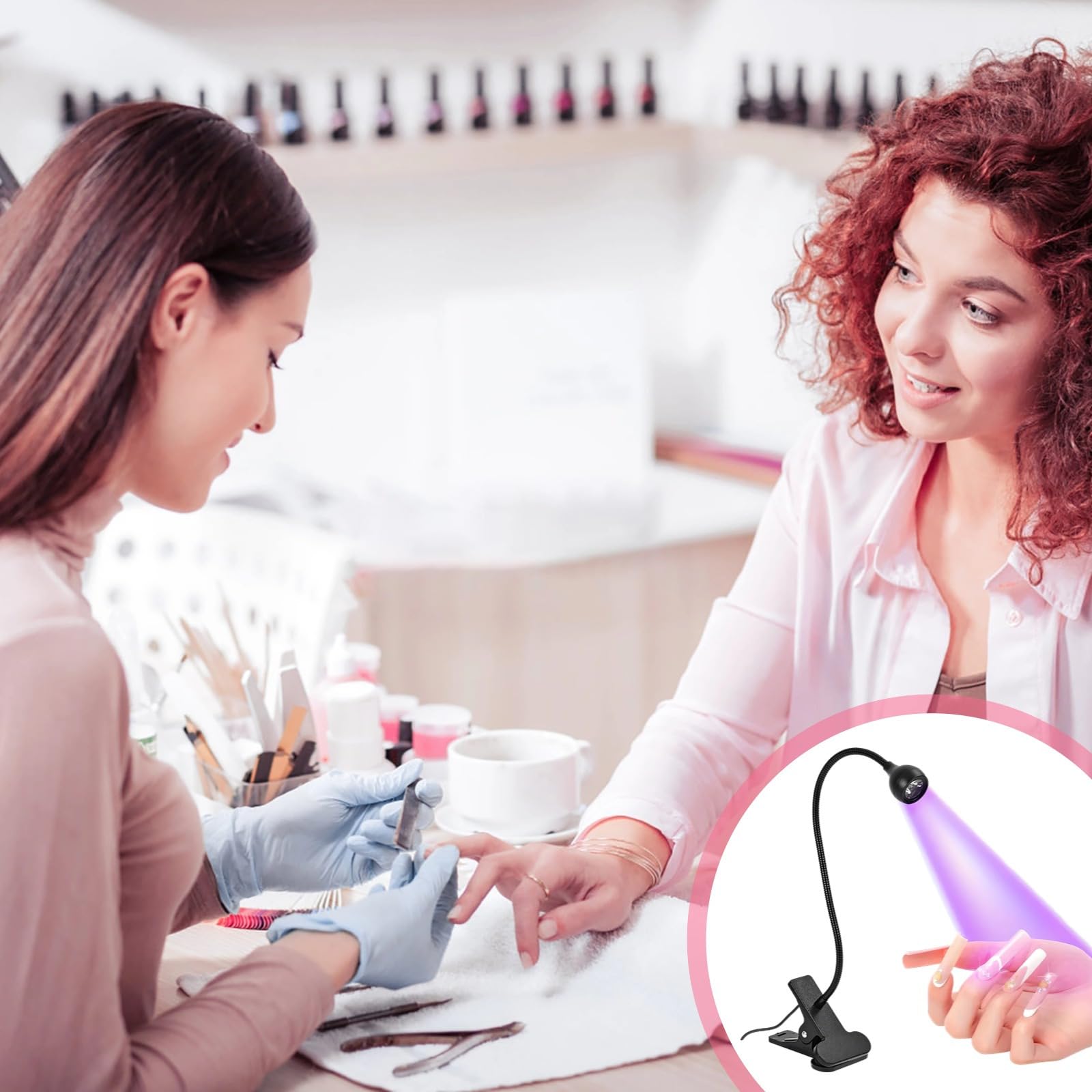 2Pcs USB Clip-On Nail Lamps with Adjustable Neck, Black, for Fast Nail Gel Curing and More