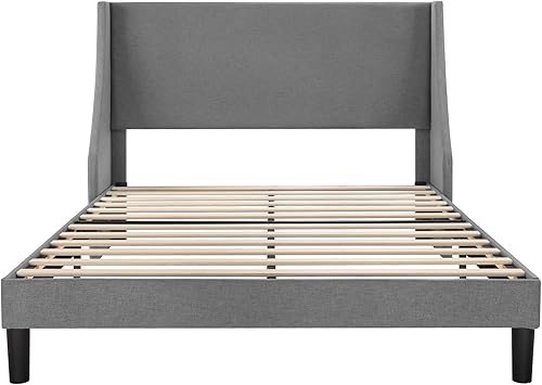 Miniatura 25 de SHA CERLIN Base de cama de plataforma tamaño Queen con cabecero tapizado, elegante diseño de respaldo de alas, soporte de listones de madera