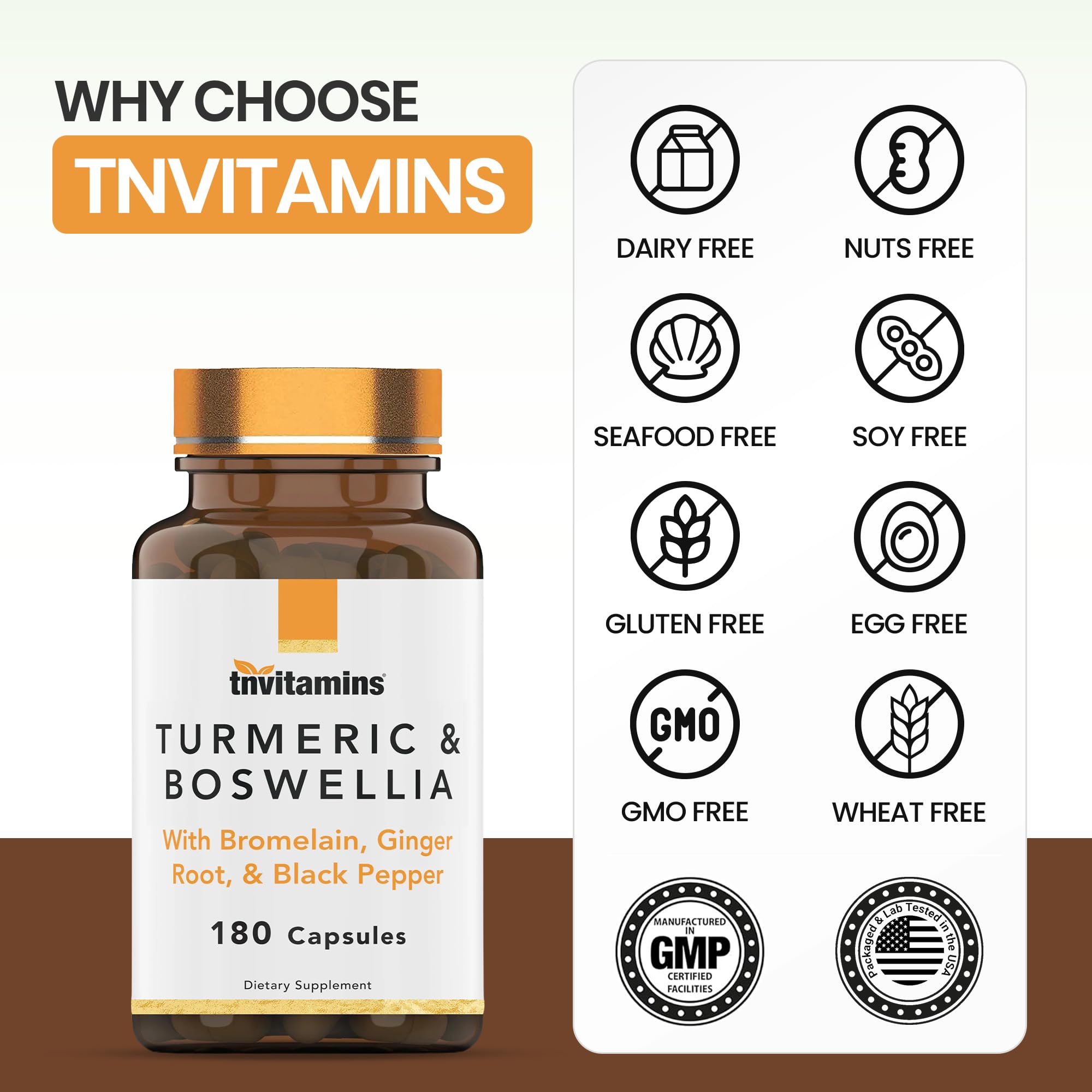 Turmeric & Boswellia Complex (180 Capsules) with Ginger Root, Bromelain, & Black Pepper Extract | Joint-Ease Formula: Powerful Joint Support Supplement* | Produced in the USA — Amazon image 6