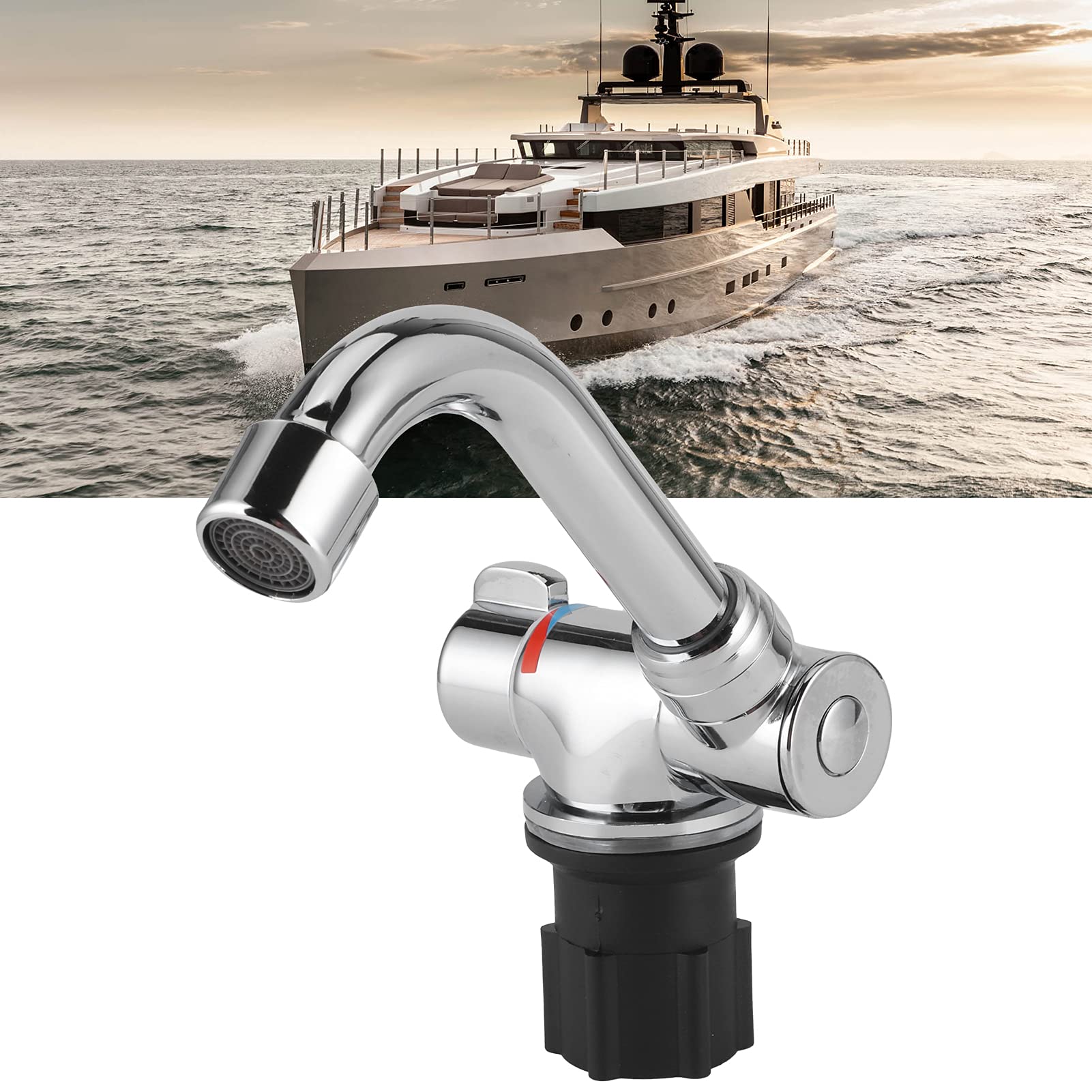 Grifo de Agua Fría y Caliente con Rosca G1/2 Pulgadas de Rotación 360 para RV Caravana Cocina Baño