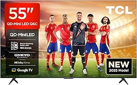 TCL 55Q6C 55” QD-Mini LED Smart TV, 4K HDR Premium 1000nits, Powered by Google TV (Dolby Vision IQ & Atmos, Onkyo 2.1 Sound System, 144Hz Motion Clarity Pro, Game Master, Voice Control)