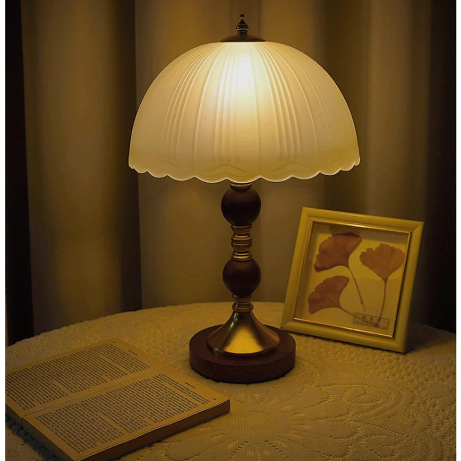 Lampa stołowa LED w stylu vintage, kreatywna lampa dekoracyjna, szklany klosz, lampki nocne do salonu, sypialni, drewniana podstawa lampa biurkowa