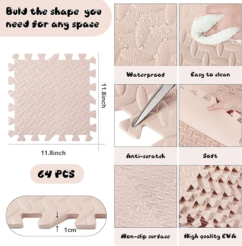Miniatura 2 de Shihanee 64 tapetes de espuma para bebé, tapetes de juego a granel con bordes entrelazados para niños, bebés, sala de juegos, guardería, gimnasio