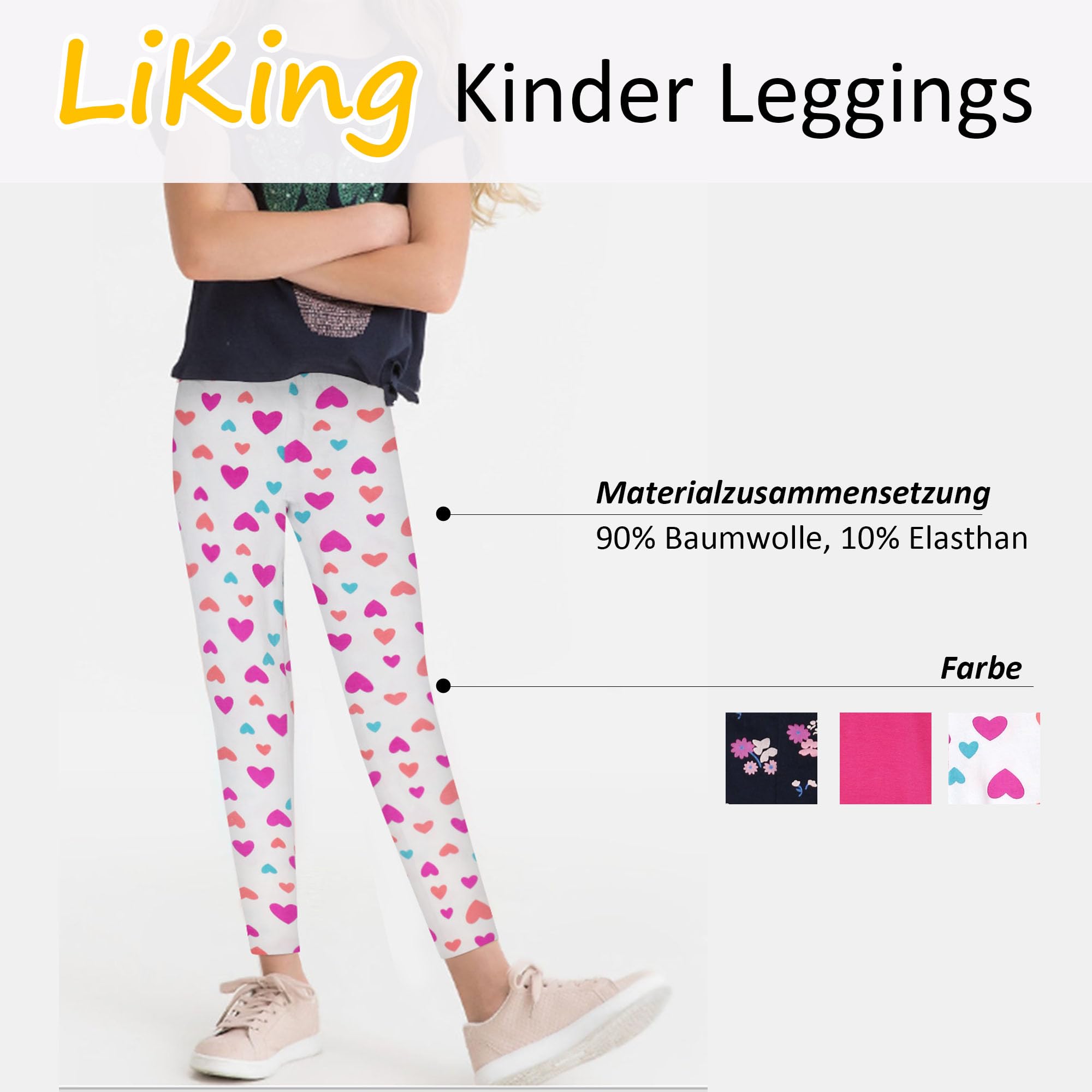 LiKing Leggings Coton Sport Longs Elastique Pantalons Enfant Gymnastique Fitness avec Imprimé Mignon Stretch 2/3er Pack 4539
