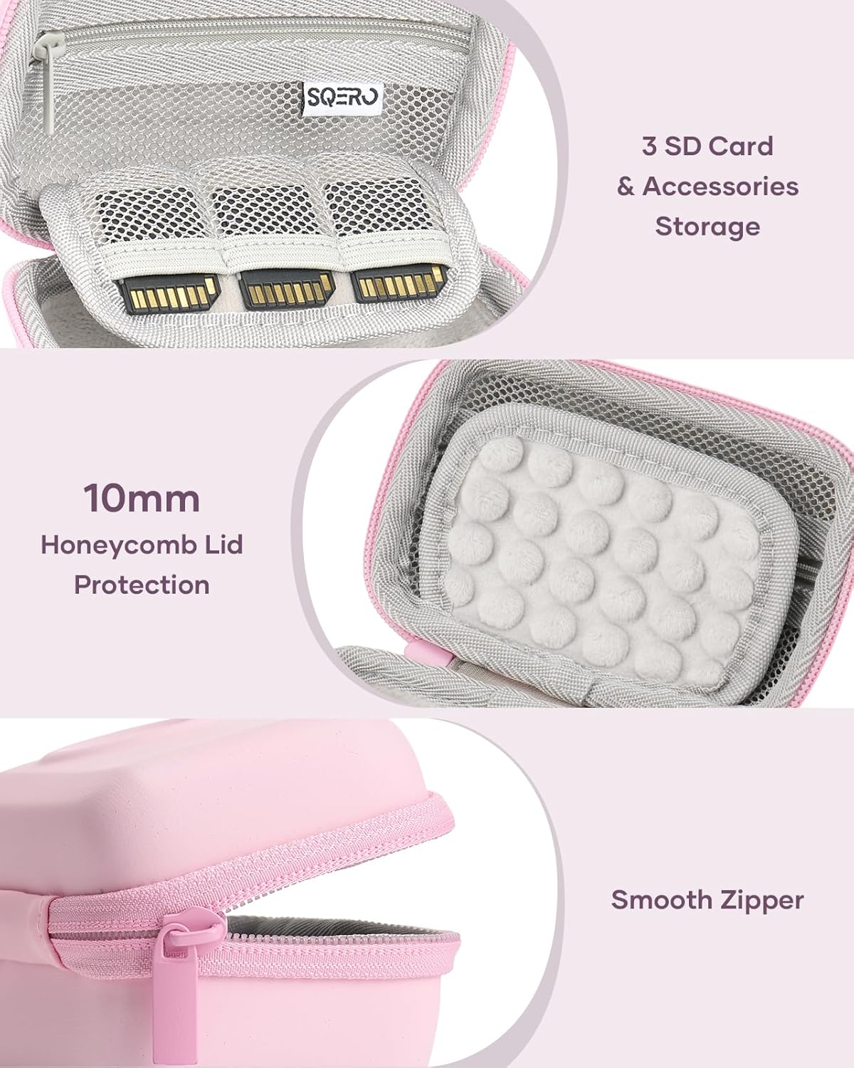 SQERO Digital Camera Case for KODAK PIXPRO FZ55 - with Soft Silicone FZ55 Compact Travel Bag with 3 SD Card Slots,Small Lightweight Pouch, Cute Gifts for Adults Kids (Pink Set Z55)