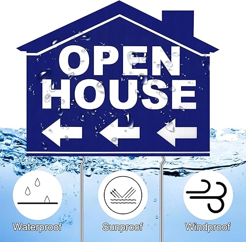 Miniatura 10 de 3 letreros de casa abierta con flechas direccionales de plástico corrugado de doble cara para puertas abiertas de 12 x 16 pulgadas de alto, soportes