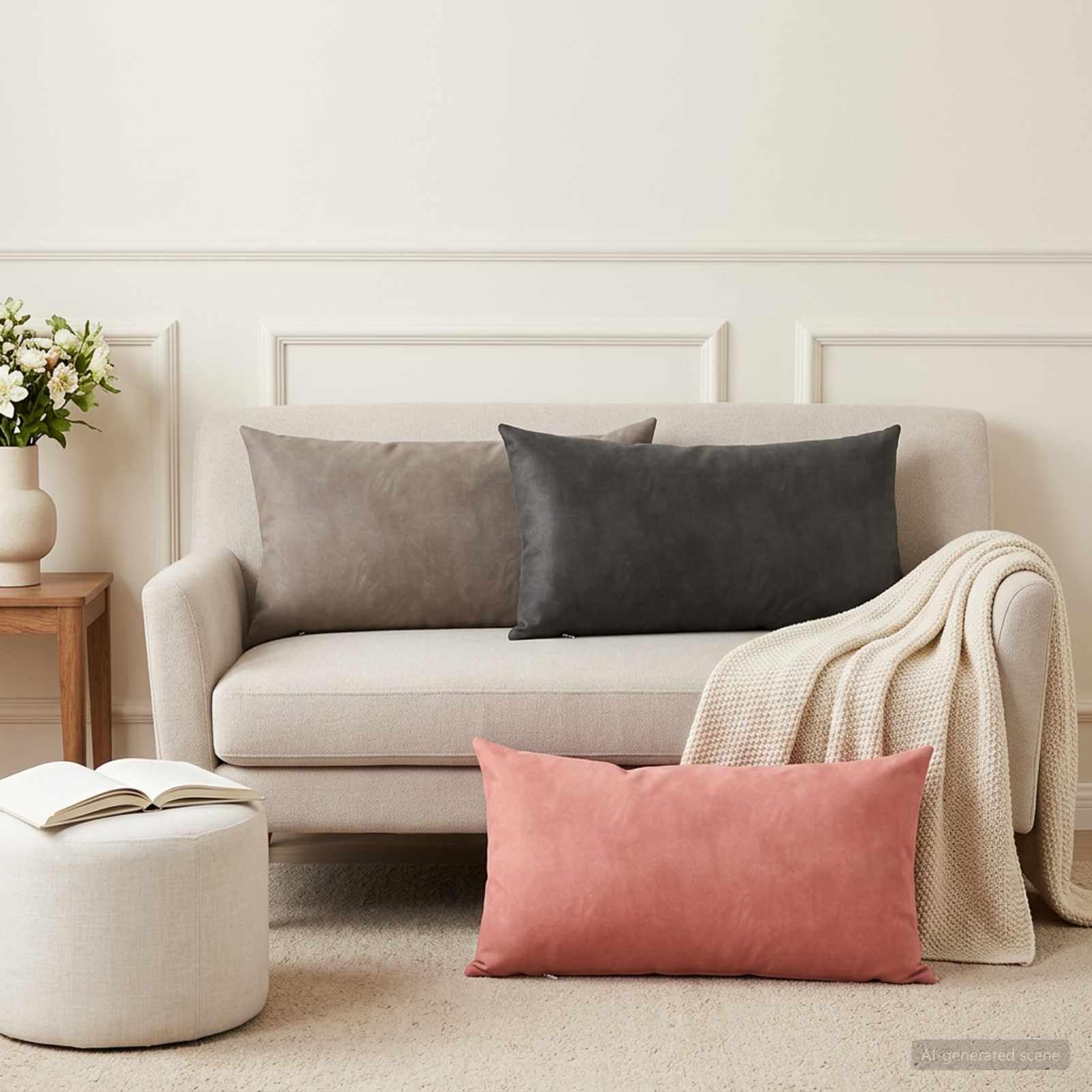 Tidyard Kissenbezug Set 12 Stück, Dunkelgrau Samt 40x80 cm, mit Reißverschluss, für Sofa, Bett und Stuhl, Handwäsche, Wohnzimmer Schlafzimmer