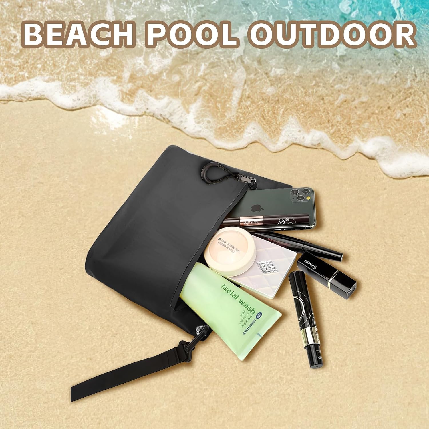 2L Waterproof Bag Fanny Pouch for Phone Passport Purse, Handle & Adjustable Strap for Swim, Travel, Beach
