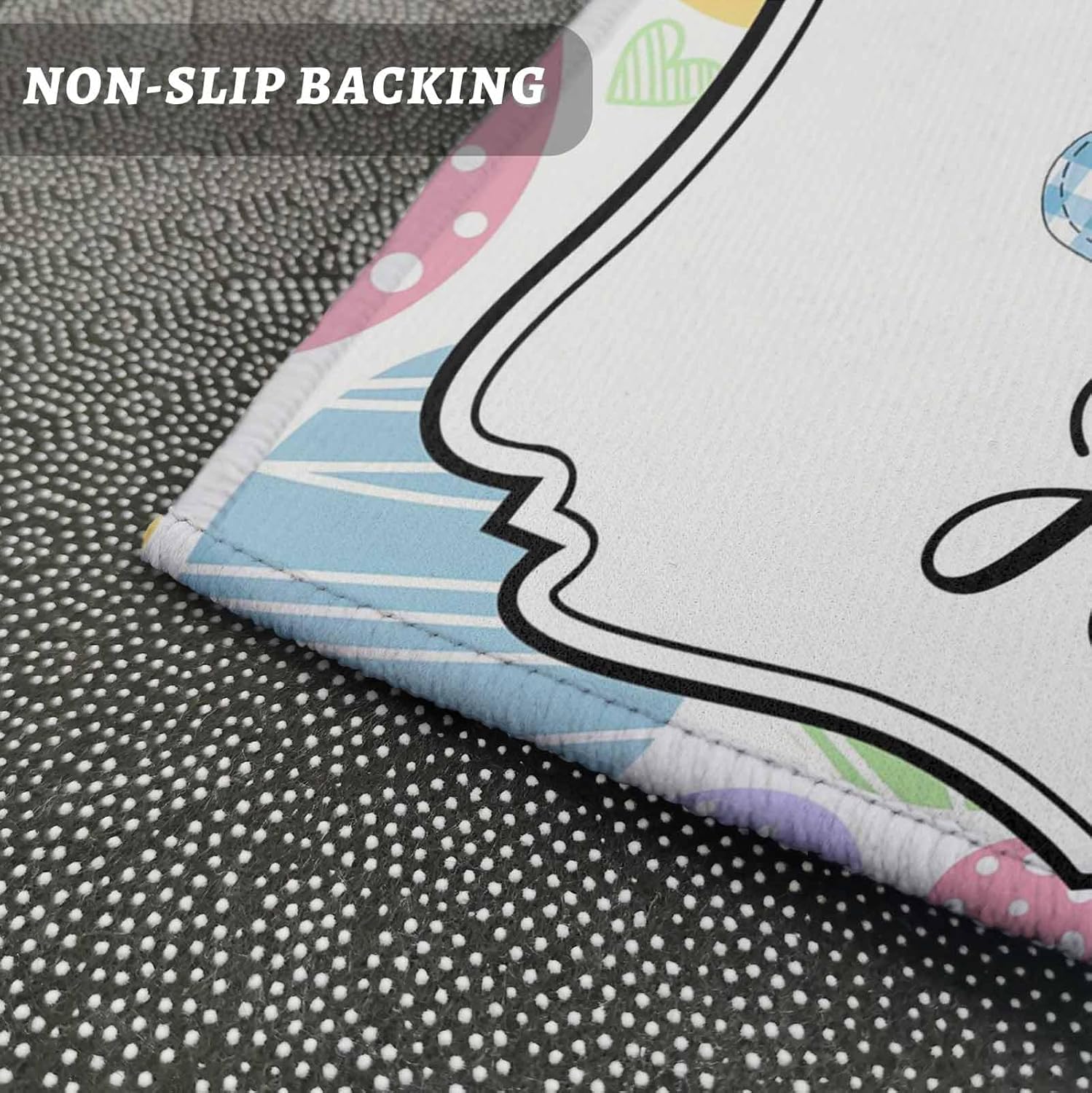 Teamery Kitchen Mats for Floor Happy Easter Bunnies Washable Non Slip Kitchen Rugs 2PCS, Watercolor Eggs Rabbits Absorbent Standing Mats for Sink Bathroom Office Living Room 15.7x23.6in+15.7x47.2in