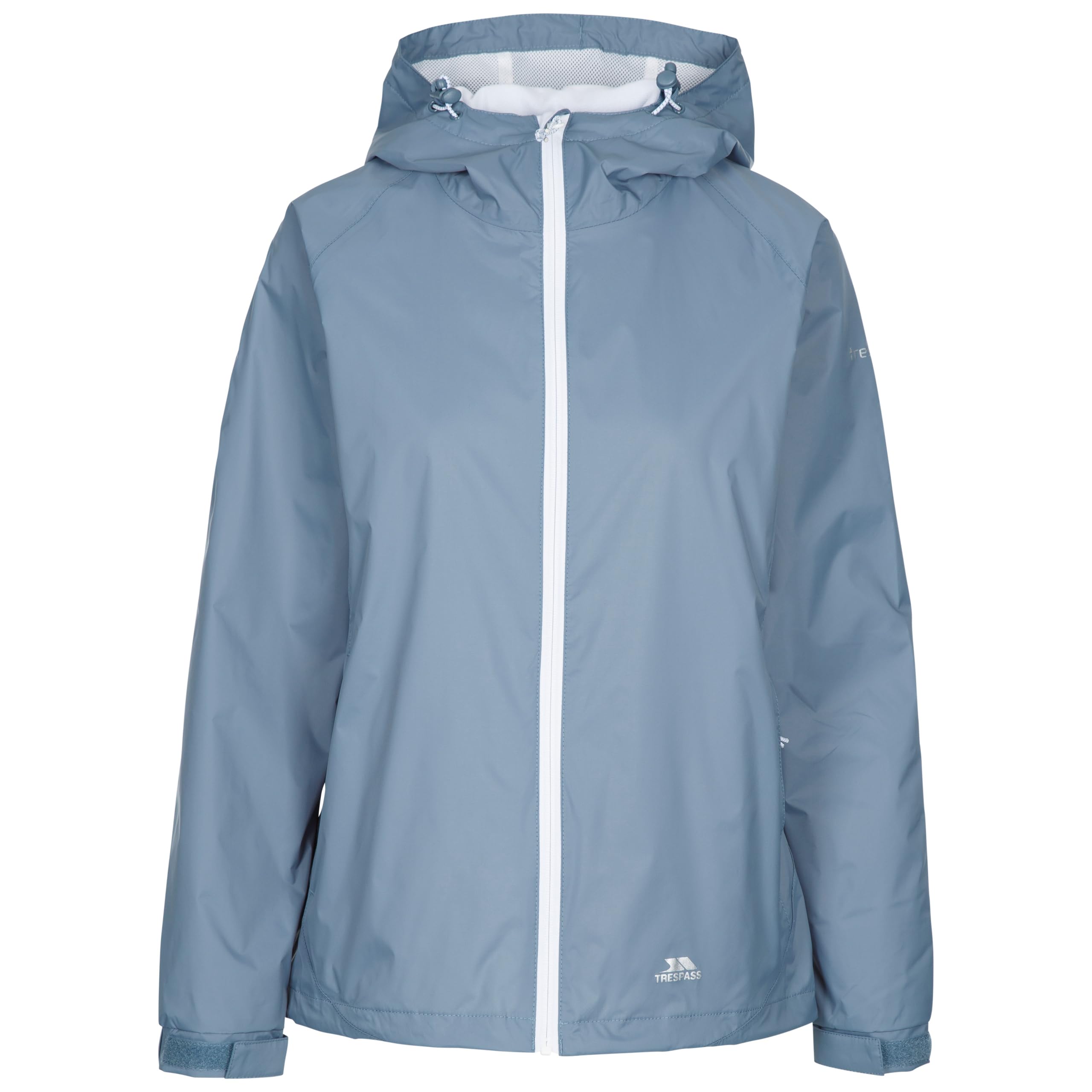 Trespass Women's Pewter Rain Jacket Tayah Ii - Waterproof Shell, Contrast Mesh Lining, Adjustable Hood, 2 Zip Pockets, Elasticated Cuffs, Hem Drawcord, Contrast Zip, Storm Flap