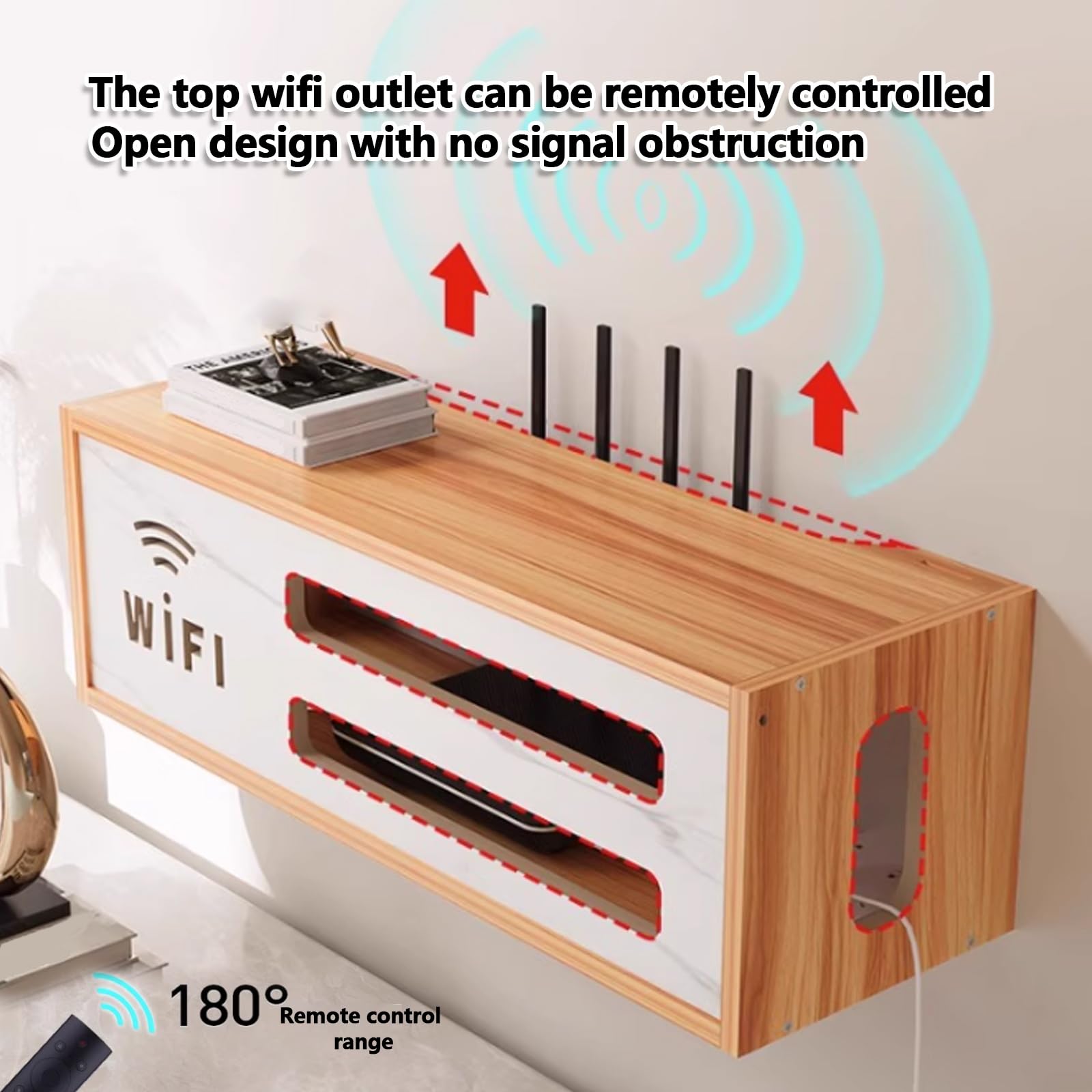 Étagère murale pour routeur, cache boîte WiFi en bois, armoire de routeur Slish pour la maison et le bureau, blanc, parfait pour dissimuler l'équivalent WiFi.