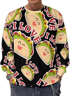 I Love Tacos Men's Sweatshirts Basic Crew Neck Long Sleeve Pullover Sweater Tees Tops