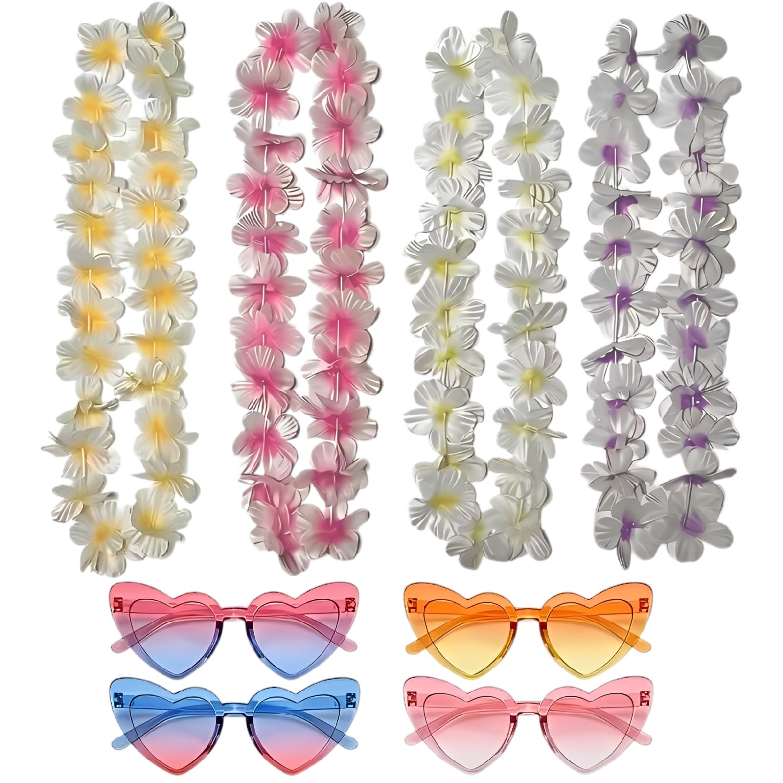 8 Piezas Collares Hawaianos y Gafas de Sol para Fiesta Hawaiana, Kit de Decoración Tropical con Flores Hawaianas y Gafas Divertidas para Playa, Carnaval, Verano y Cumpleaños
