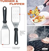 Vista 5 de Accesorios de plancha plana para parrilla Blackstone y Camp Chef - Juego de 9 piezas con kit de limpieza de plancha y bolsa de transporte. Espátula