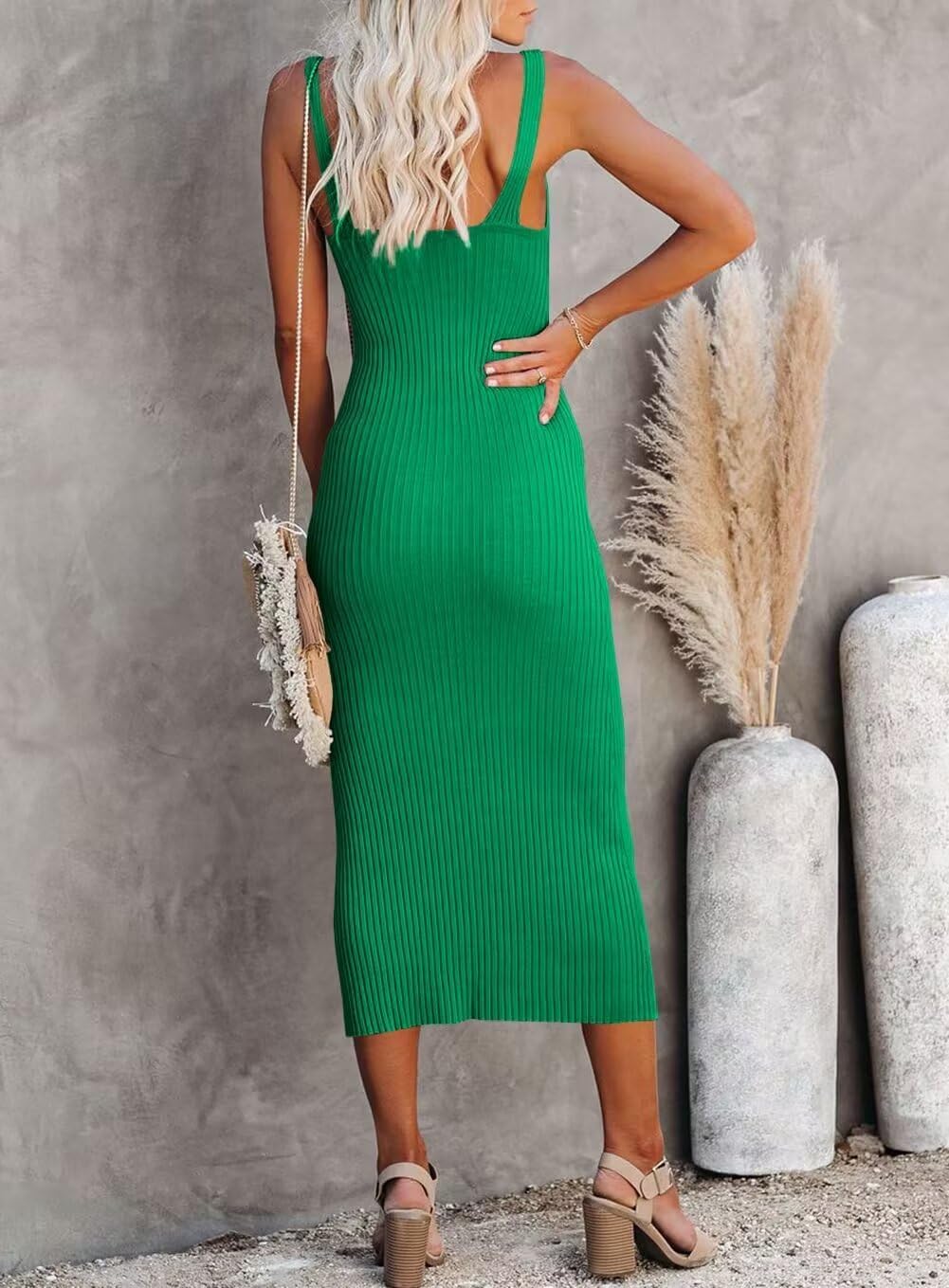 Lacozy Women's 2026 Summer Bodycon Midi Dress Sexy V-Neck Sleeveless Sweater Dress Casual Tank Top Dresses - Image 2