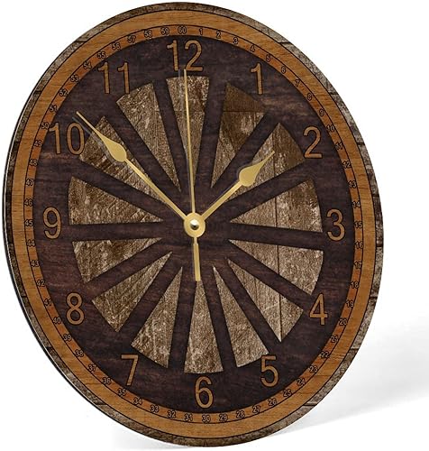 Miniatura 5 de Reloj de pared con rueda de carro, reloj de madera vintage, 10 silencioso, sin tictac, de cuarzo, funciona con pilas, para sala de estar, cocina,