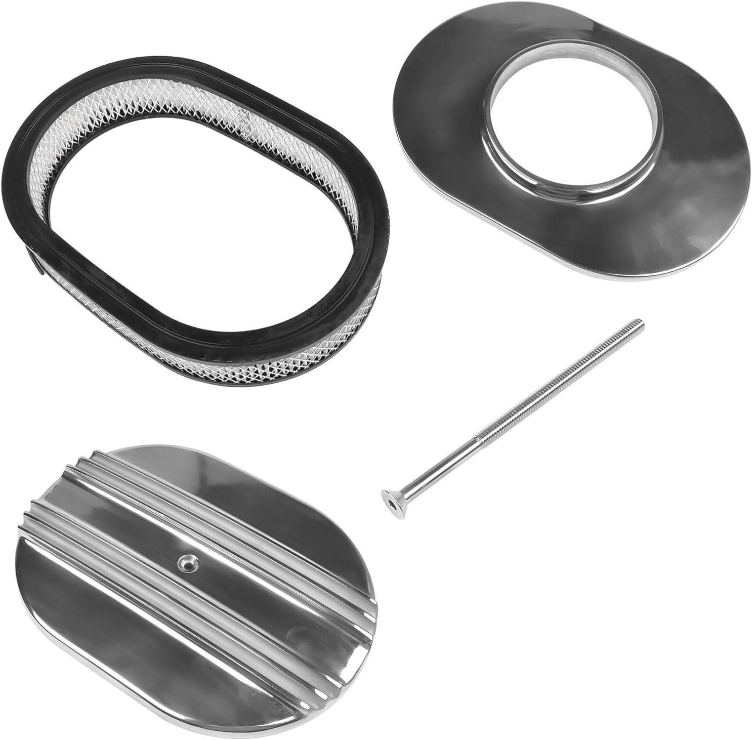 GELUOXI 12" Oval Half Finned Air Cleaner Assy Polished Aluminum Replacement for Chevy Ford 5 1/8'' Diameter