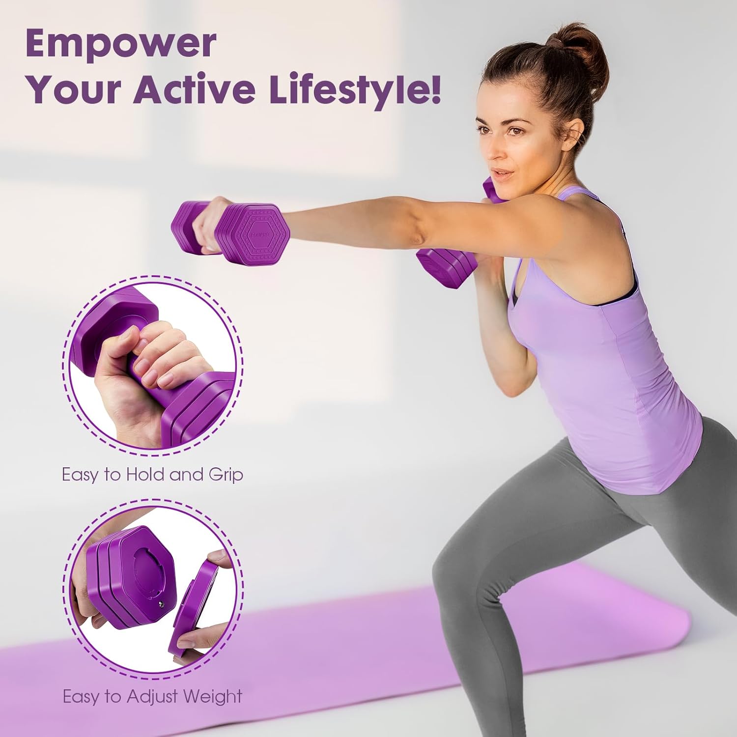 Adjustable Dumbbell Set, 4 in 1 Free Weights Dumbbells Set for Women, Weights for Women at Home, 2lb 3lb 4lb 5lb with TPU Soft Rubber Handle for Home Gym Exercise Training