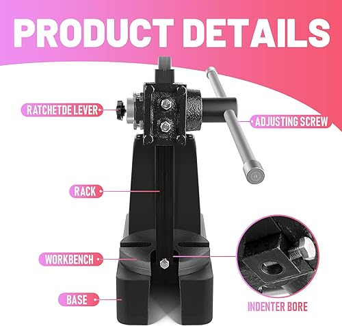 Vista 25 de Prensa de eje de 1 tonelada de alta resistencia, prensa de eje manual, altura máxima de 5.5 pulgadas, prensa de escritorio de hierro fundido