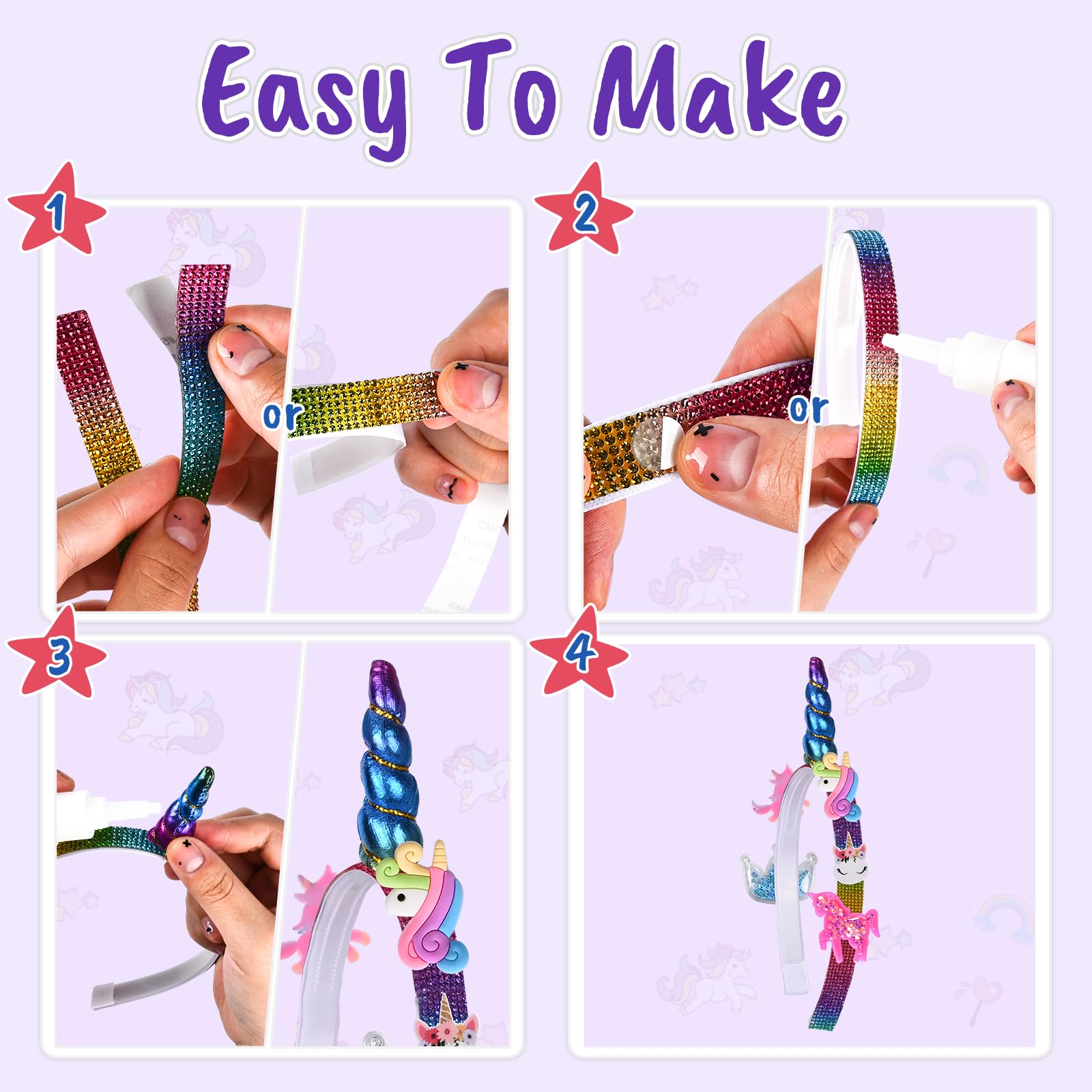 Kit Creativo Per Cerchietti Fai-da-te ZOCONE - 104 Pezzi Glitter, Unicorno, Fiocchi | Regalo Bambine - Foto 10