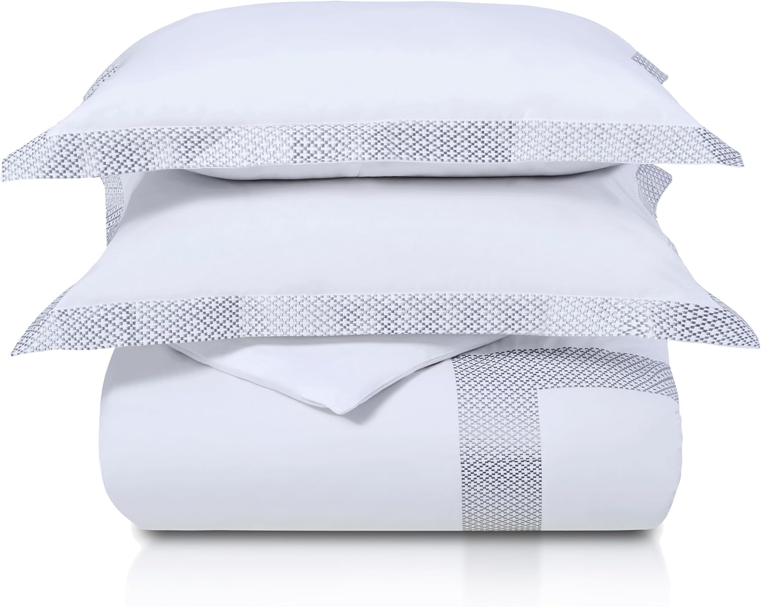 Superior Glenmont Cotton 200 Thread Count Duvet Cover Set, Soft Comforter Cover, Bedroom Essentials, Embroidered Geometric Border, Includes 1 Duvet Cover- Button Closure, 1 Pillow Sham, Twin/Twin XL