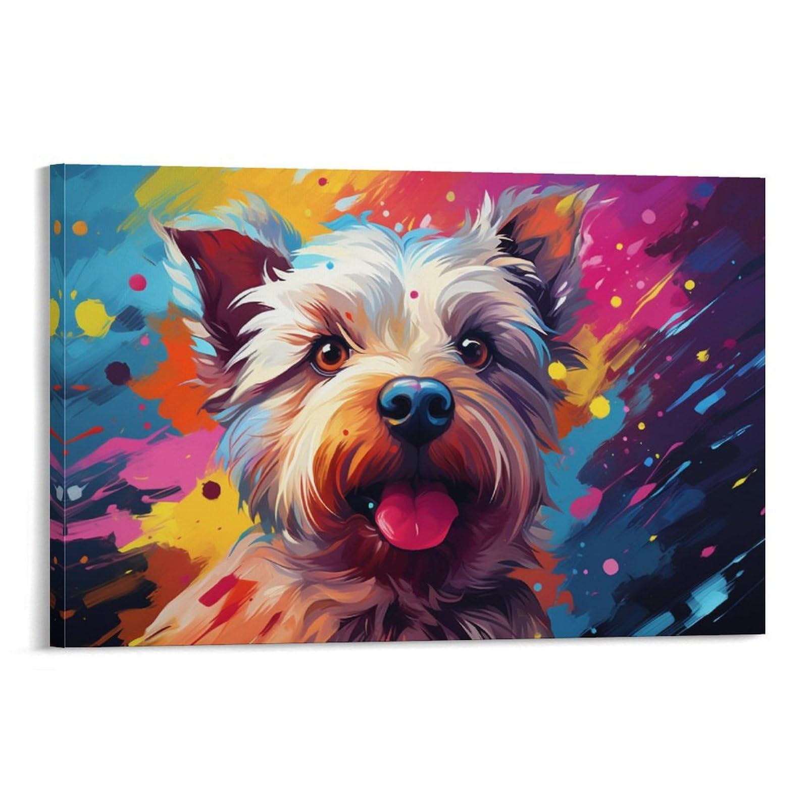 CPLVKWRQJ Bright Magical Colorful Individual Westie Dog Colorful Portrait Framed Canvas Art - Living Room Focal Point Fade Resistant Gallery Wall Decor 12x18inch(30x45cm)