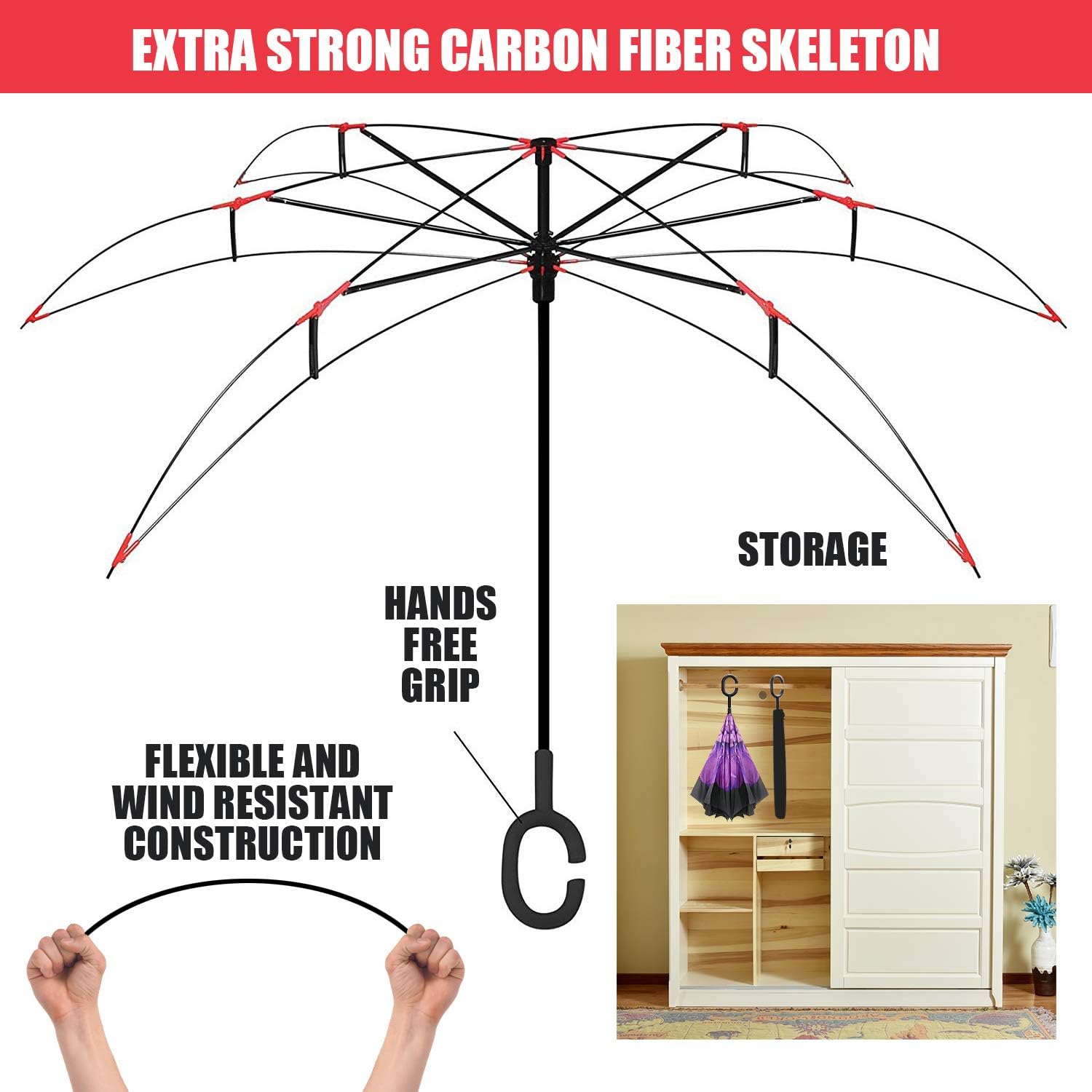 Monstleo Inverted Umbrella,Double Layer Reverse Umbrella for Car and Outdoor Use by, Windproof UV Protection Big Straight Umbrella with C-Shaped Handle and Carrying Bag (Purple)