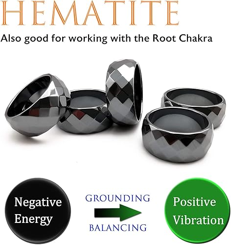 Miniatura 10 de Morchic - Anillos unisex de piedras de hematita, para equilibrar ansiedad, chakra raíz, (paquete de tamaños mixtos)