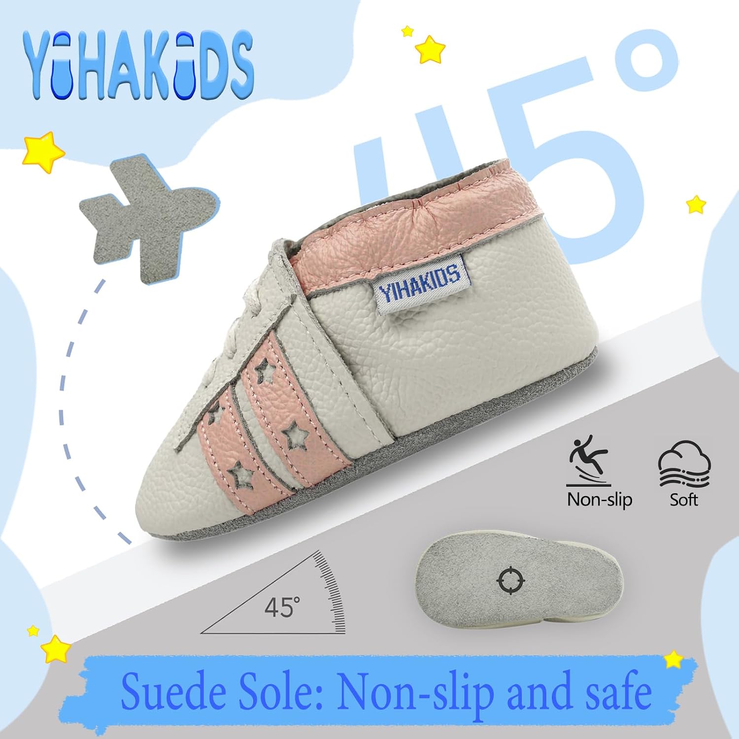YIHAKIDS Soft Leather Baby Shoes Boys Girls Moccasins First Walking Crib Shoes Soft Sole Walking Shoes Sneakers for Infant Toddlers 0-24 Months