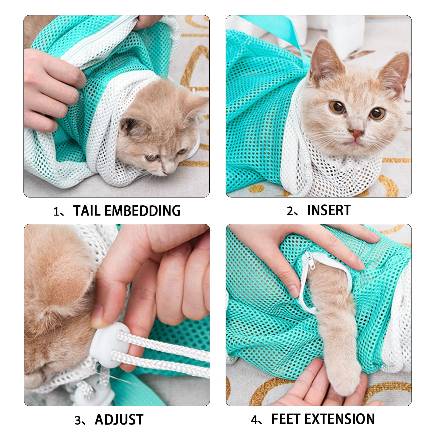 1 set da bagno per gatti, 1 telo da bagno, borsa per la doccia per gatti, borsa per la doccia per animali domestici in rete