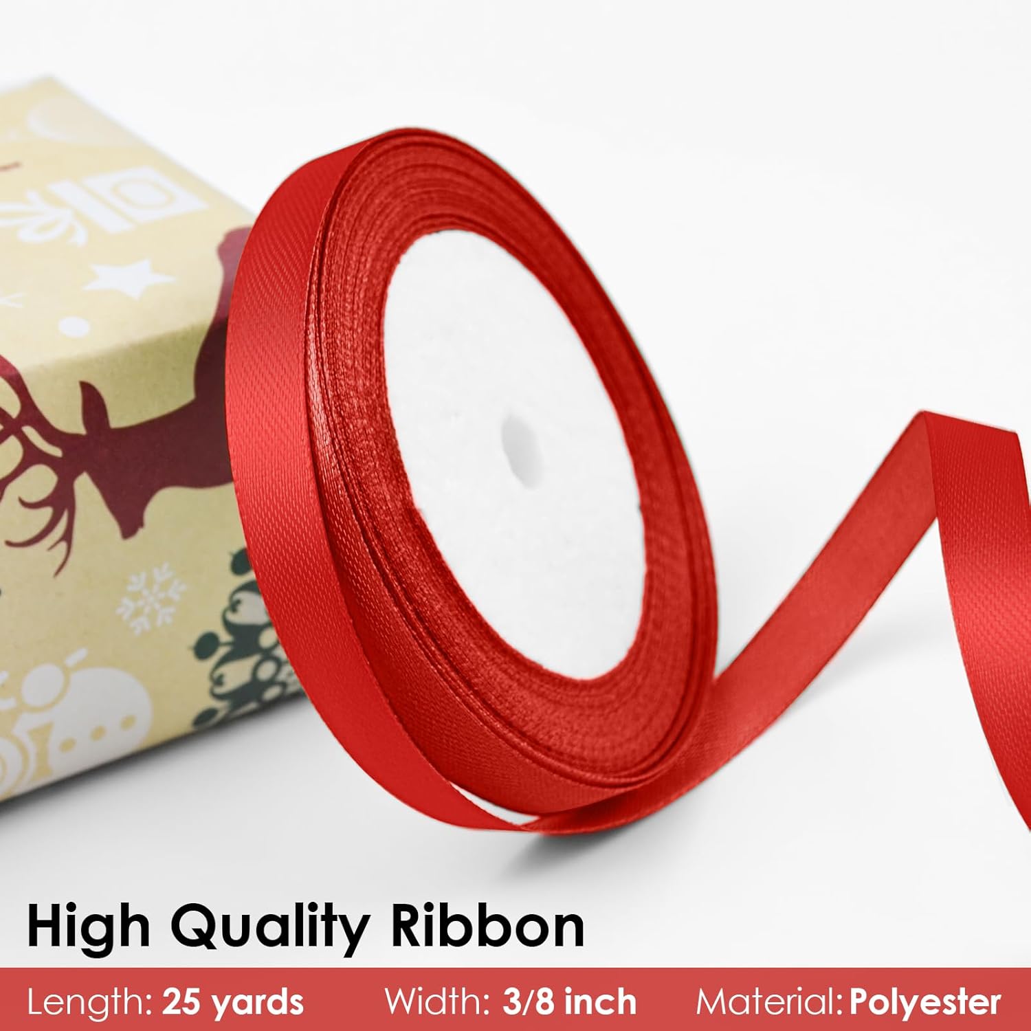 25 Yards 3/8 inch Satin Ribbon, Solid Color Fabric Ribbon Perfect for Gift Wrapping, Wedding, Handmade Bows, Floral Bouquets and Party Decoration(red) - Image 2
