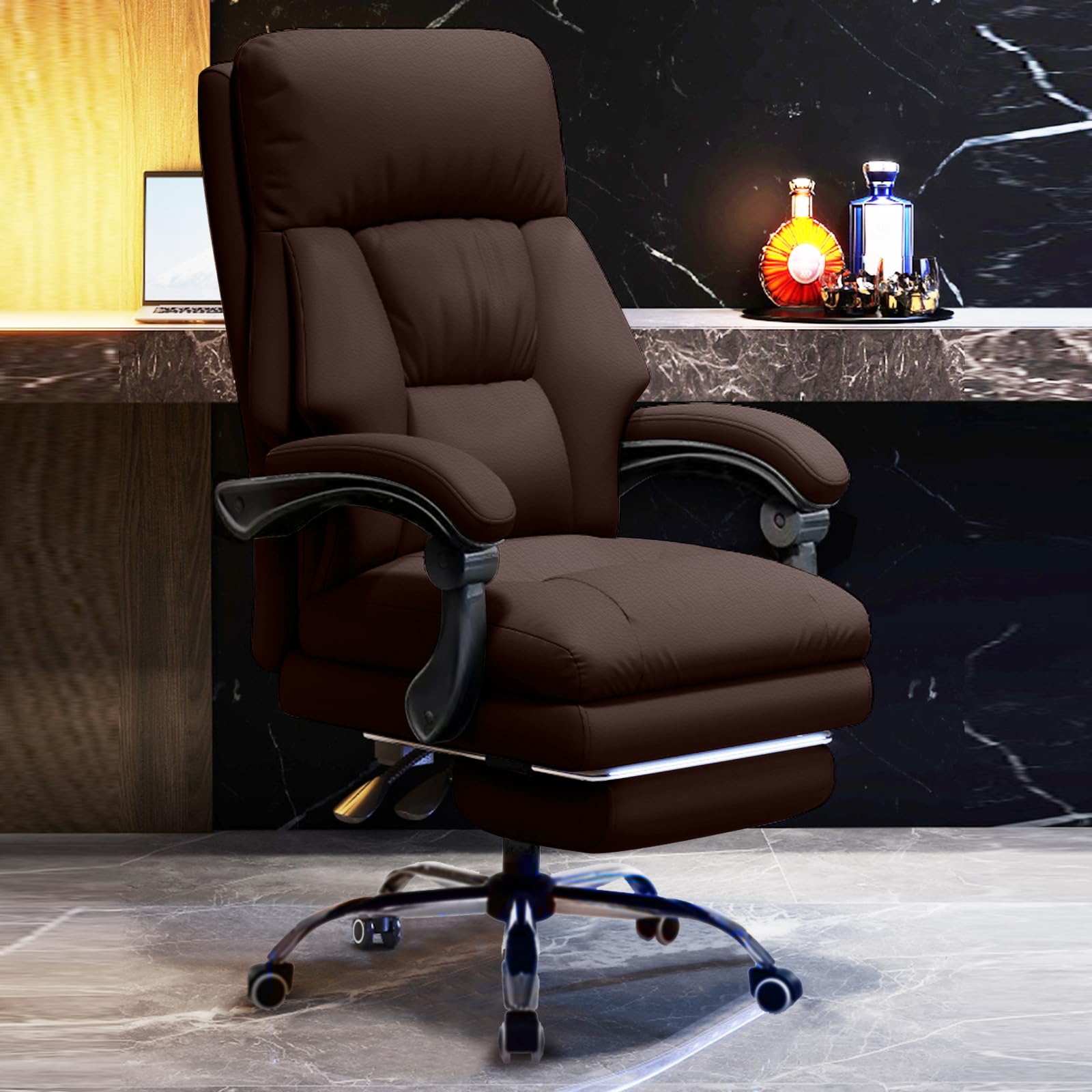 Office Chair with Leg Rest Executive Desk Chairs with Wheels High Back Computer Gaming Chairs Adjustable Reclining Ergonomic