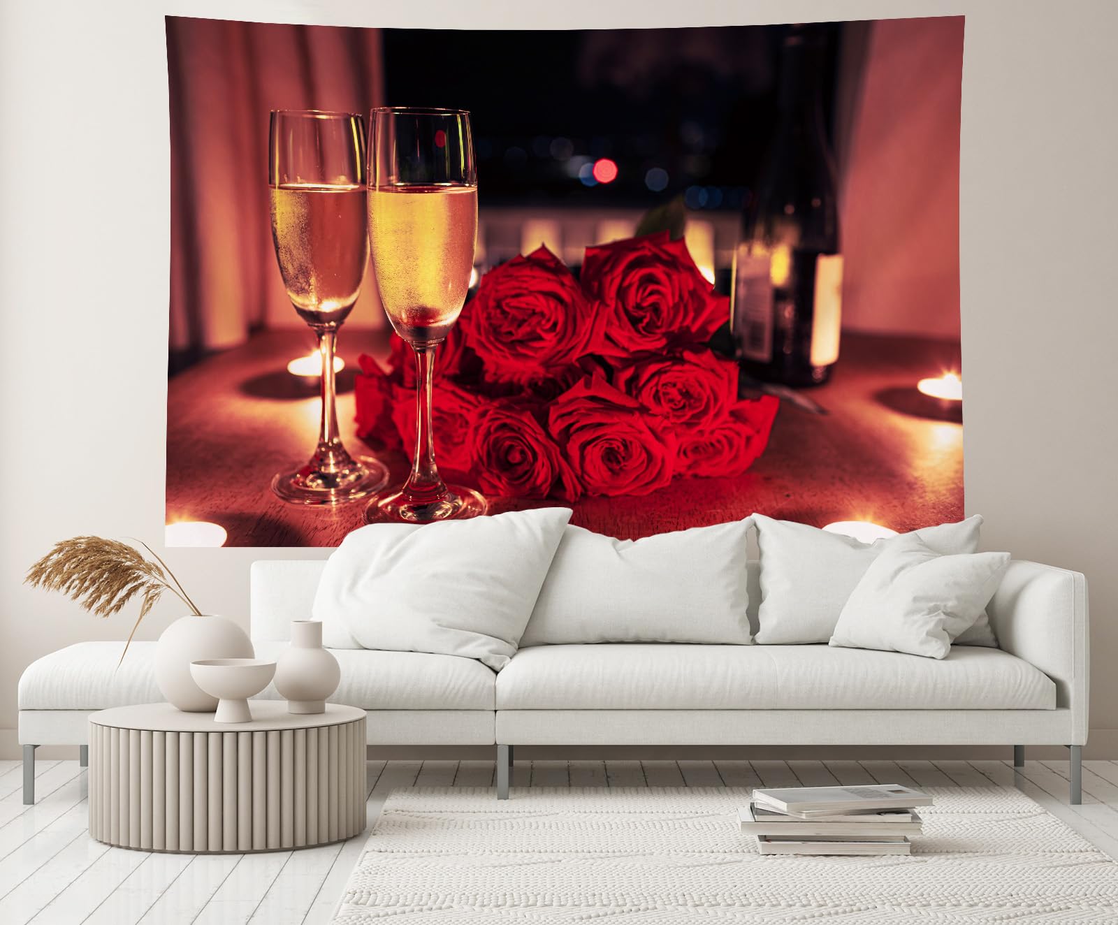 CHNYWORK 6x4ft Valentine's Day Backdrop Champagne Glasses Red Roses Candle Light Dinner Setting Background Romantic Date Woman Birthday Wedding Party