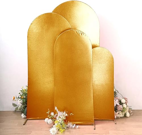 Miniatura 4 de Efavormart - Juego de 4 fundas para telón de fondo de elastano dorado con acabado metálico, fundas ajustables para arcos de boda de parte superior