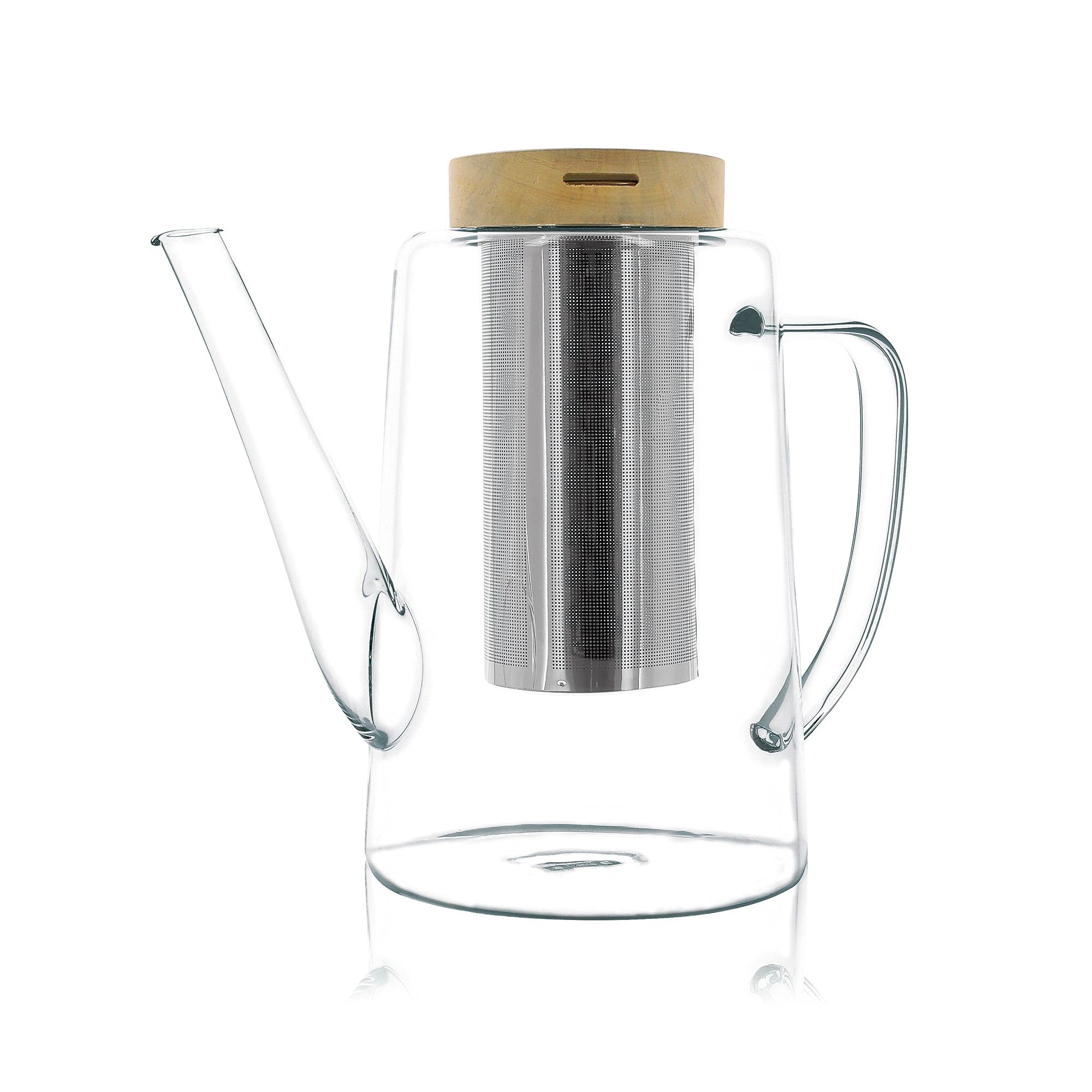 OGO LIVING - Théière borosilicate 1,2L - Idéal pour le thé et la tisane - Design boomerang en bois d'acacia