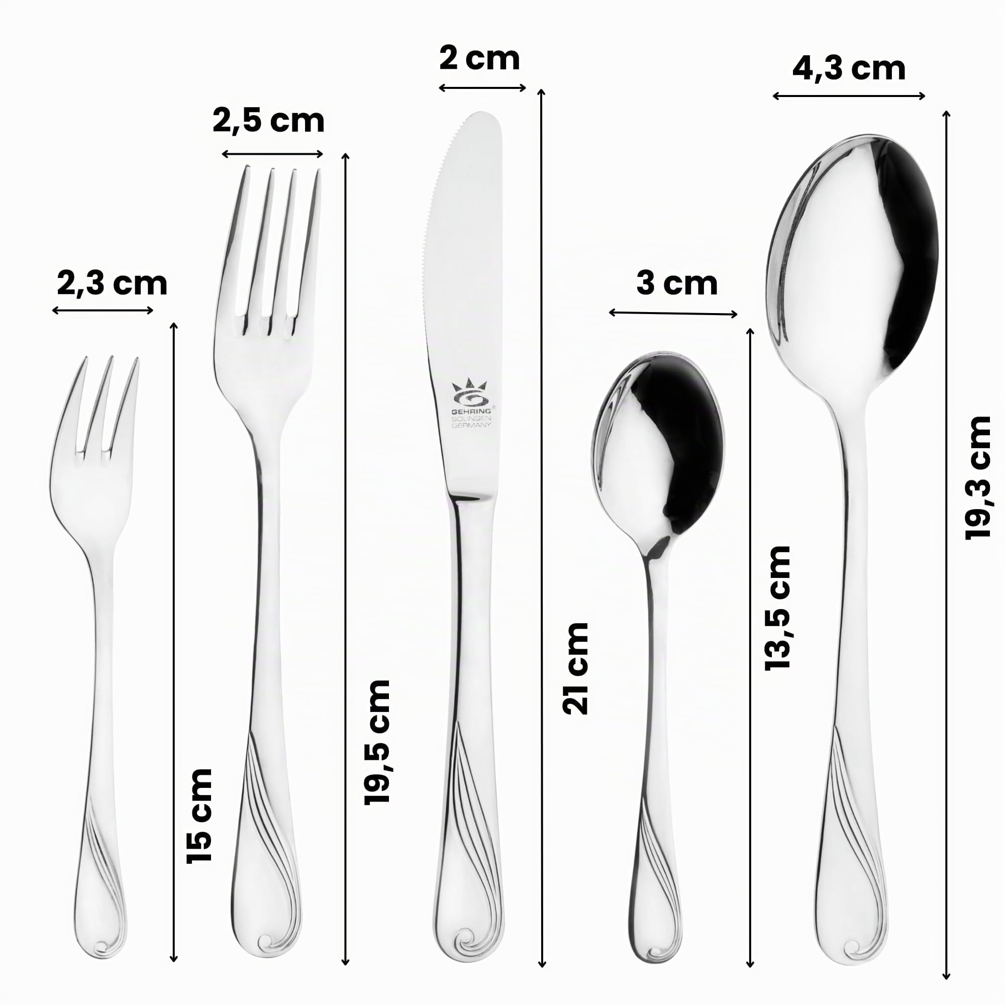 Gehring Solingen Besteck Set Dolce 30-teilig I Edelstahlbesteck I hochwertiges Essbesteck inklusive 6 Solinger Menümesser I Besteck Set 6 Personen I spülmaschinengeeignet